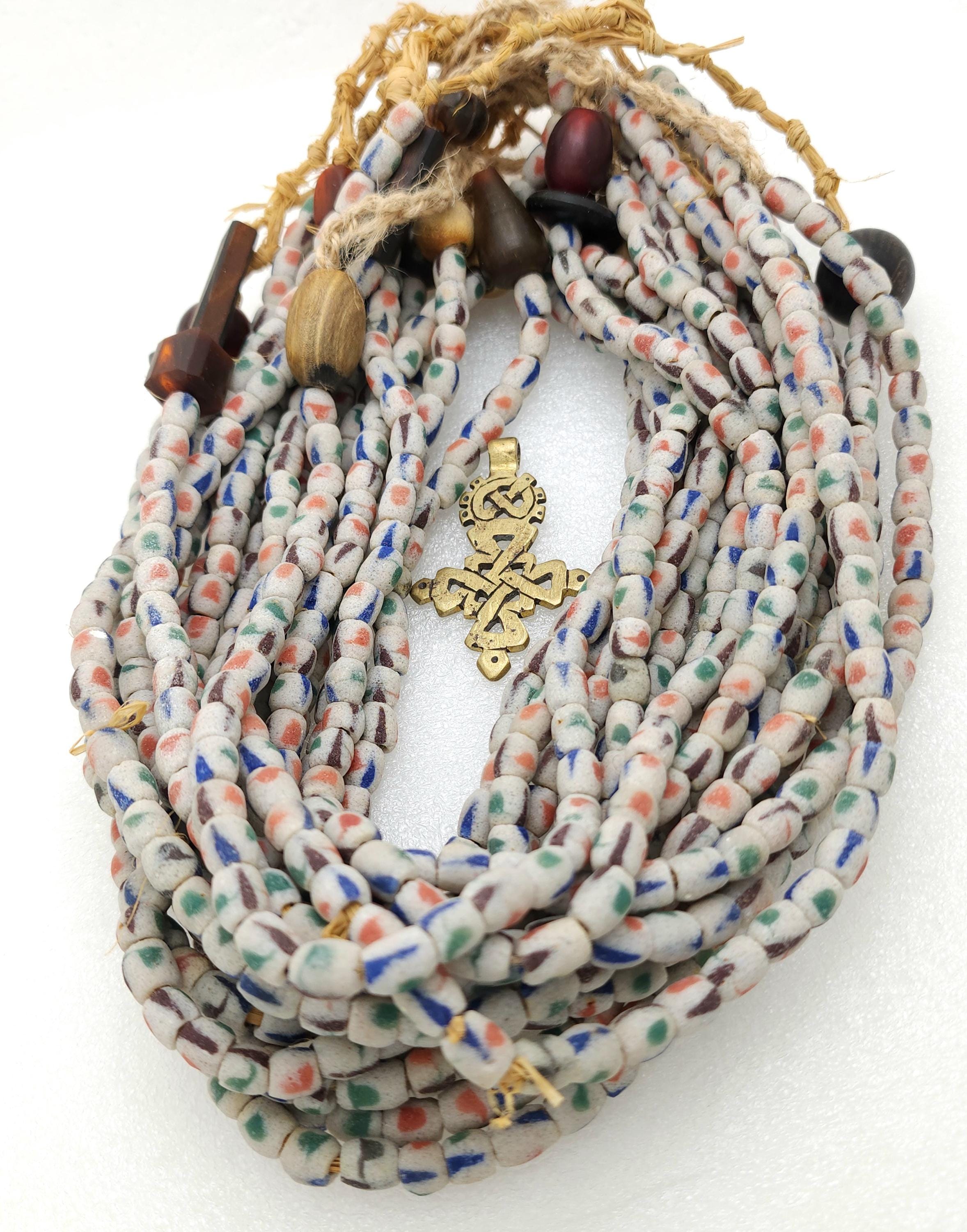 Vintage Recycled African Glass Beads Strand 17" 8-10mm 44-48 Beads / Jewelry Making Supplies.