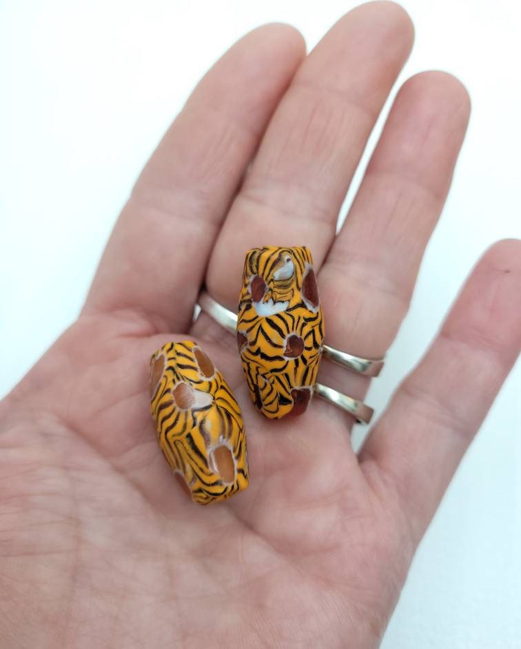 Beautiful And Ancient Indonesian Beads Millefiore From East Java /Jewelry Supplies / Old Stock Hard To Find.