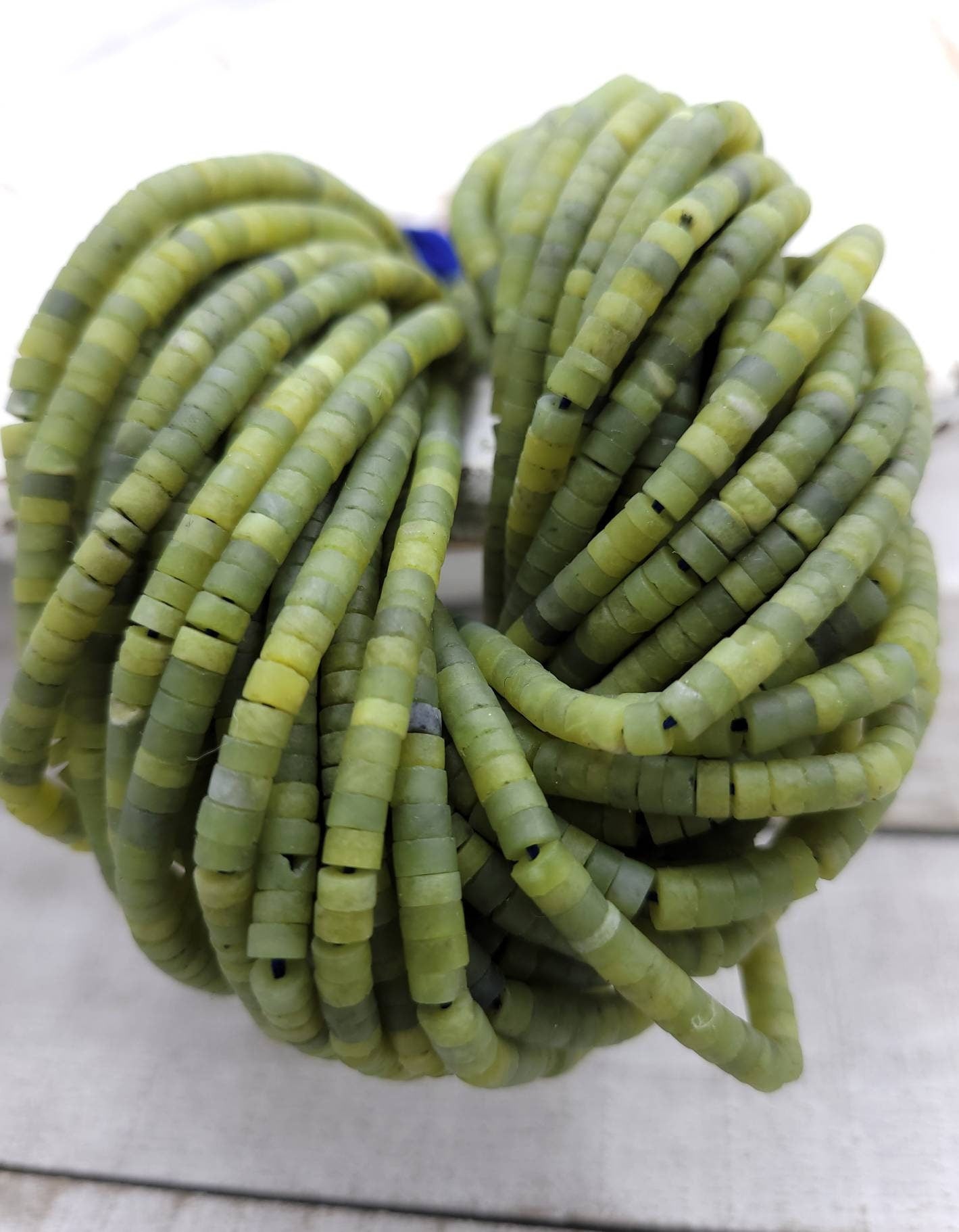 Serpentine Lemon Green Natural Jade Heishi Beads / Cylinder Heishi Beads From Afghanistan / 4 x 2-3mm Strand 15" / Jewelry Making Supplies.