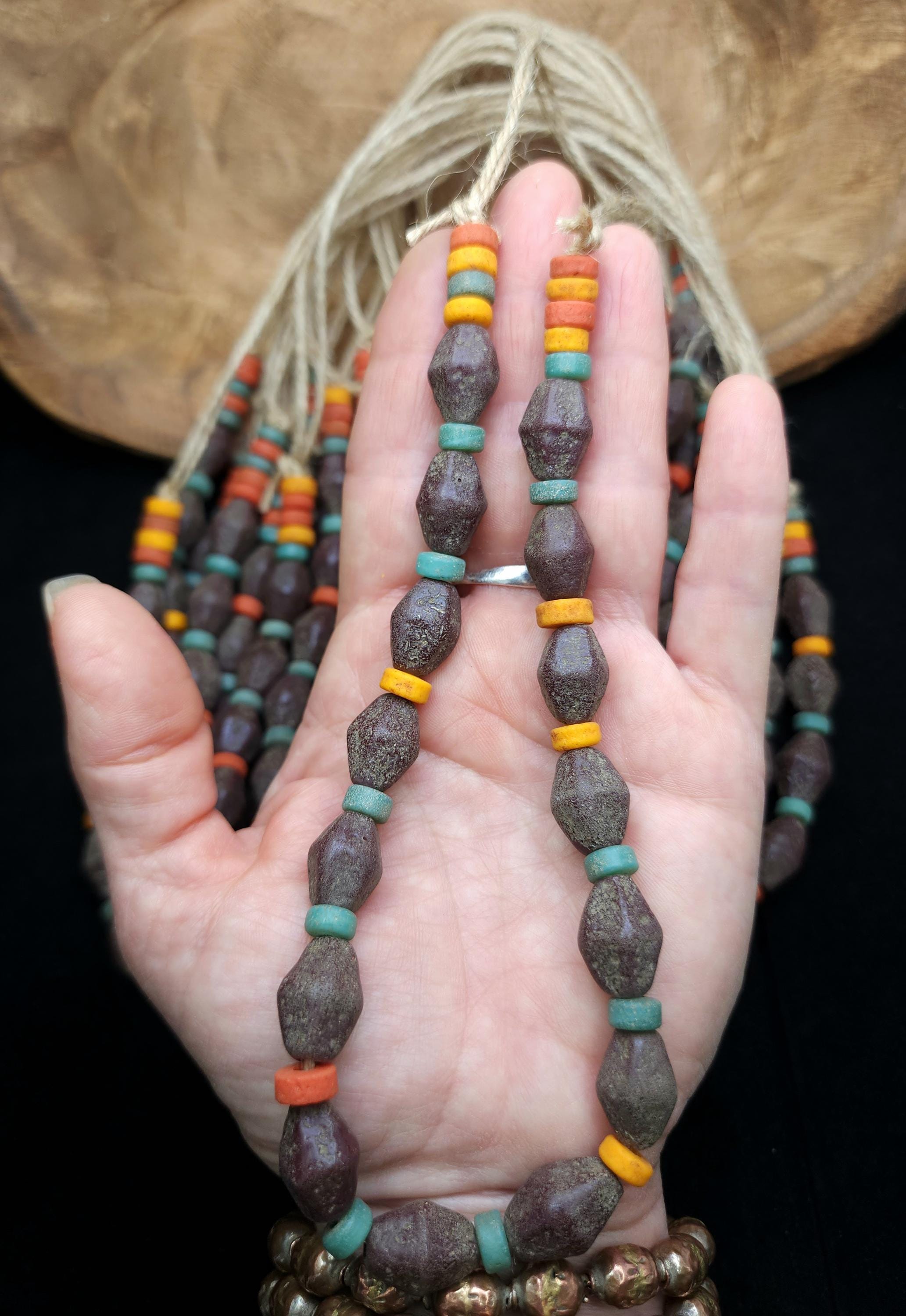 Full Strand 13-14" Bicone Glass Beads 15-17mm, Rustic Indonesian Beads, Jewelry Making Supplies, Craft.
