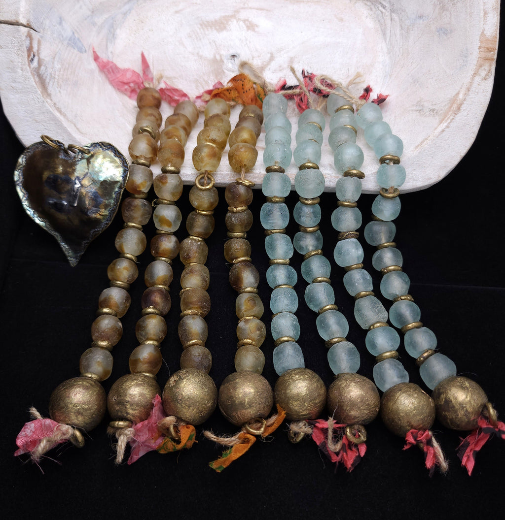 African Recycled Glass Beads Choose Color / Old African Brass Bead 22x20mm / Glass Beads 14mm 23 Beads Total  /  Making Jewelry Supplies