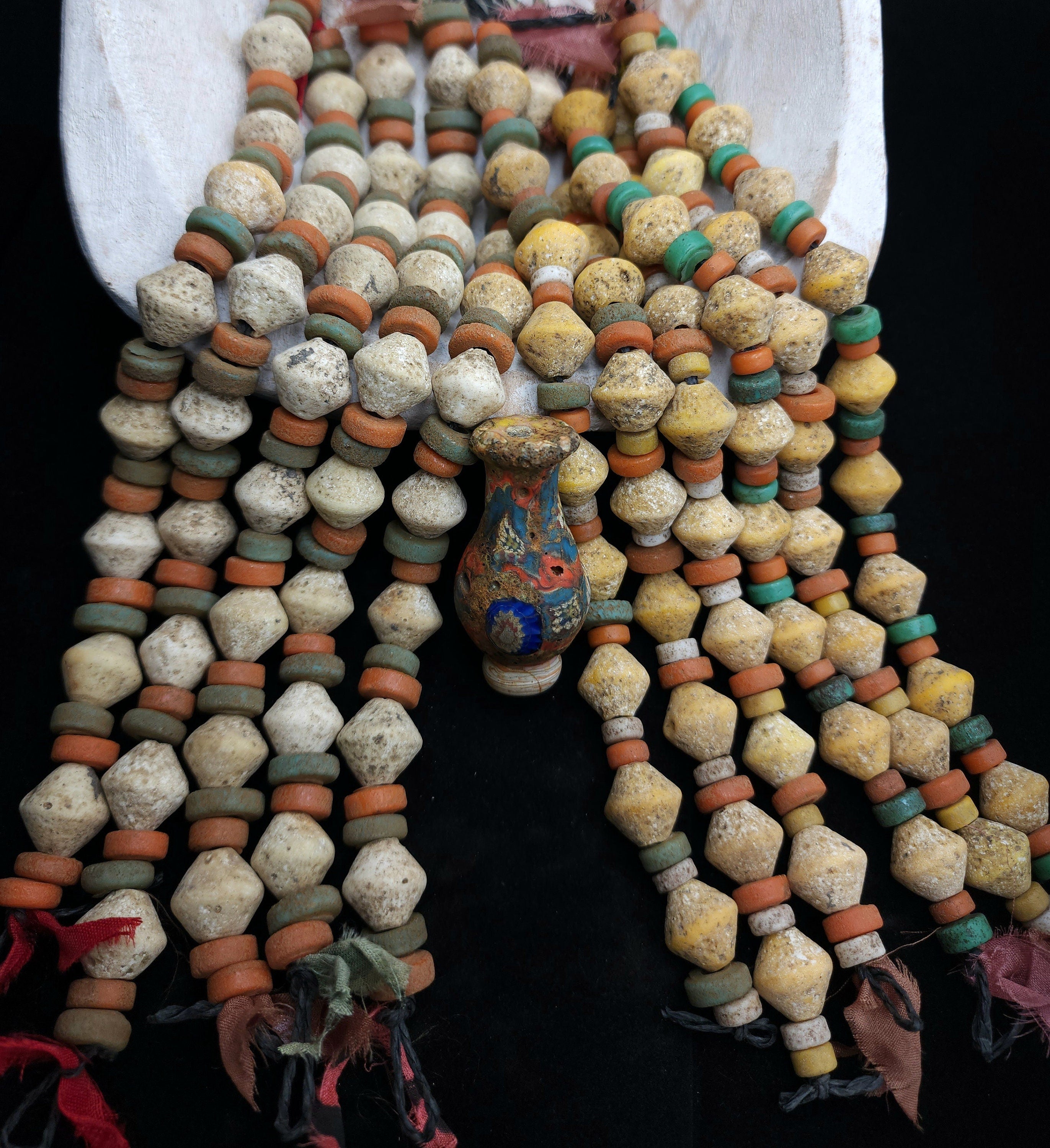 Bicone Old Glass Beads Strand 8" 14mm+ x 13-15mm Option To Choose Beige Or Yellow,  Jewelry Making Supplies, Unusual Beads, Thailand Beads.