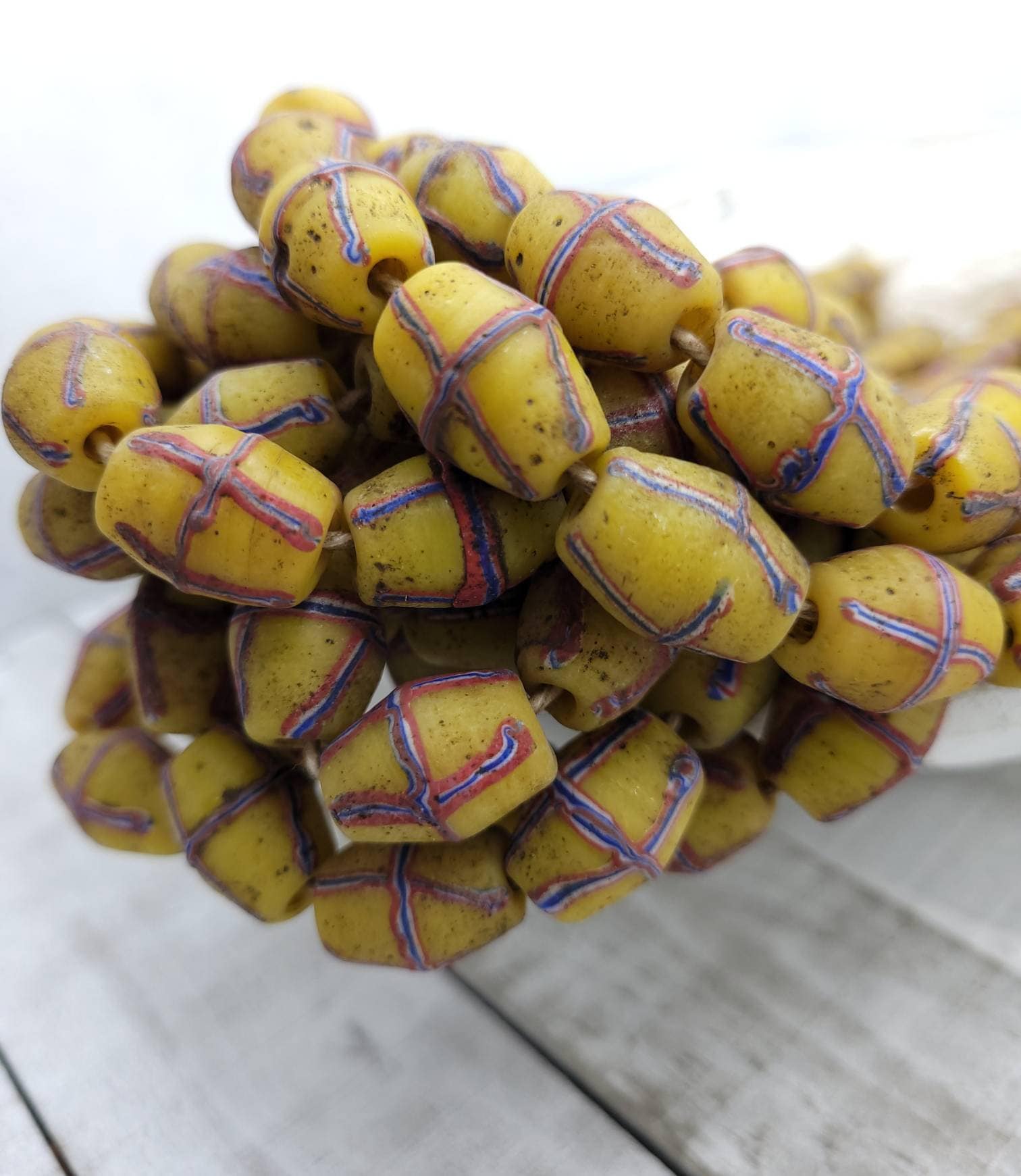 Ethnic Bicone Beads Java french Beads / Venetian Cross Beads with Rustic Accent / Strand of 12 beads 16-20×13-15mm / Jewelry Making Supplies