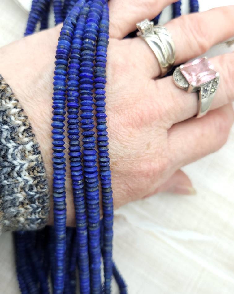 High Quality Lapis Lazuli Saucer, Strand 15 "  4-5mm + 190+ Beads, Jewelry Making Supplies, Heishi Beads, Afghanistan  Beads.