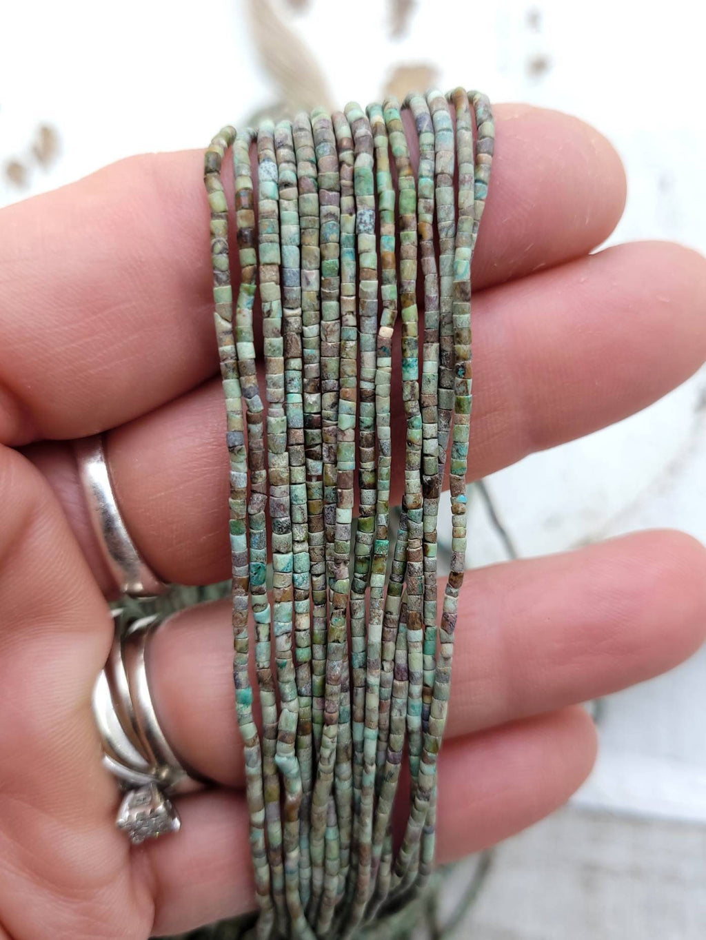 Authentic Heishi Beads Made Of Genuine Natural Turquoise, Strand 15" long and 1.5 mm in diameter, Afghan beads, Jewelry Making Supplies.