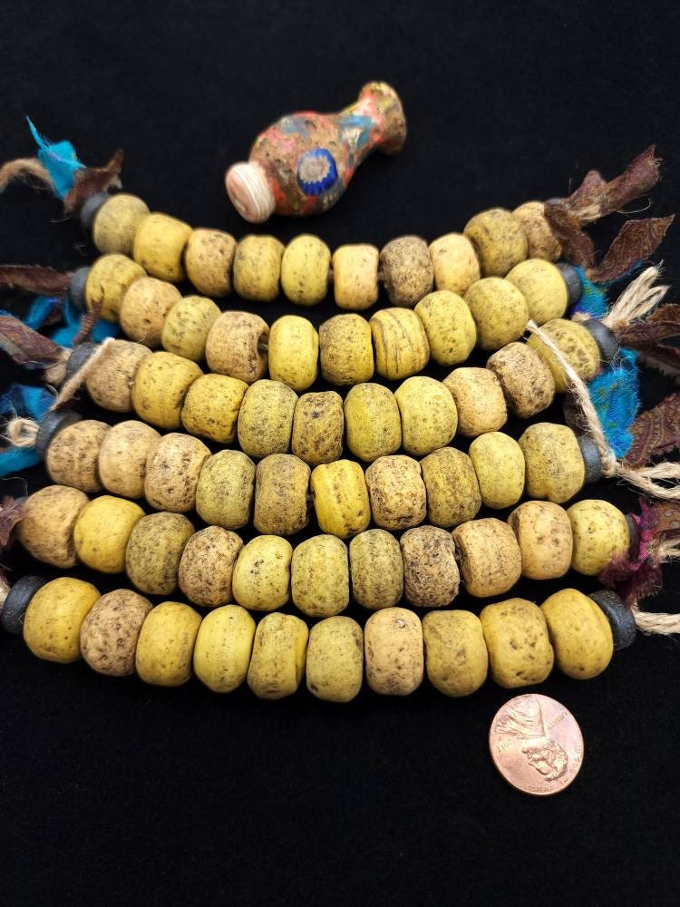 Very Old Glass Beads Like Hebron Beads / Indonesian Beads / Over 200 Years Old / Unusual / Strand 10 Beads 11-13x 15-17mm /Jewelry Supplies