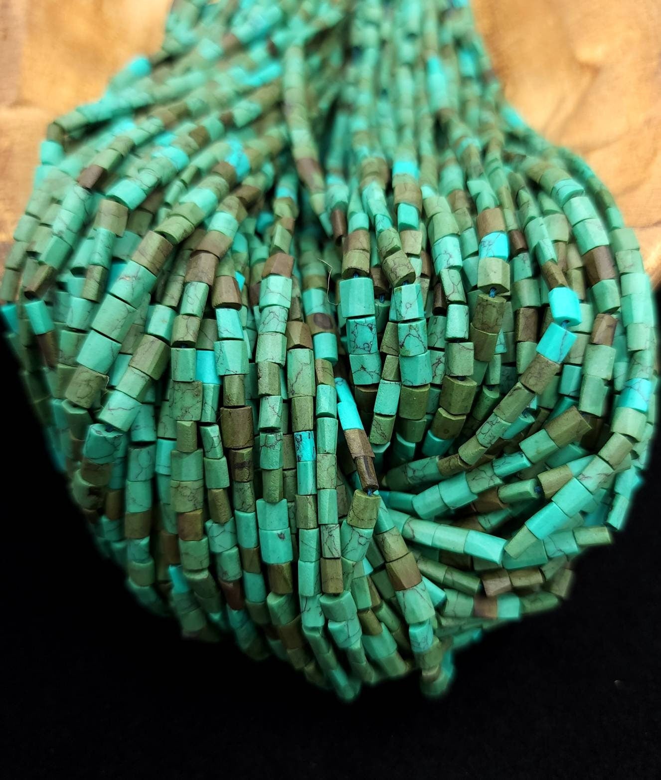Afghan Turquoise Stone Beads Full Strand 15"+ Inches 76-80 Beads / Green Turquoise Howlite / Flat Square Beads / Jewelry Making Supplies.