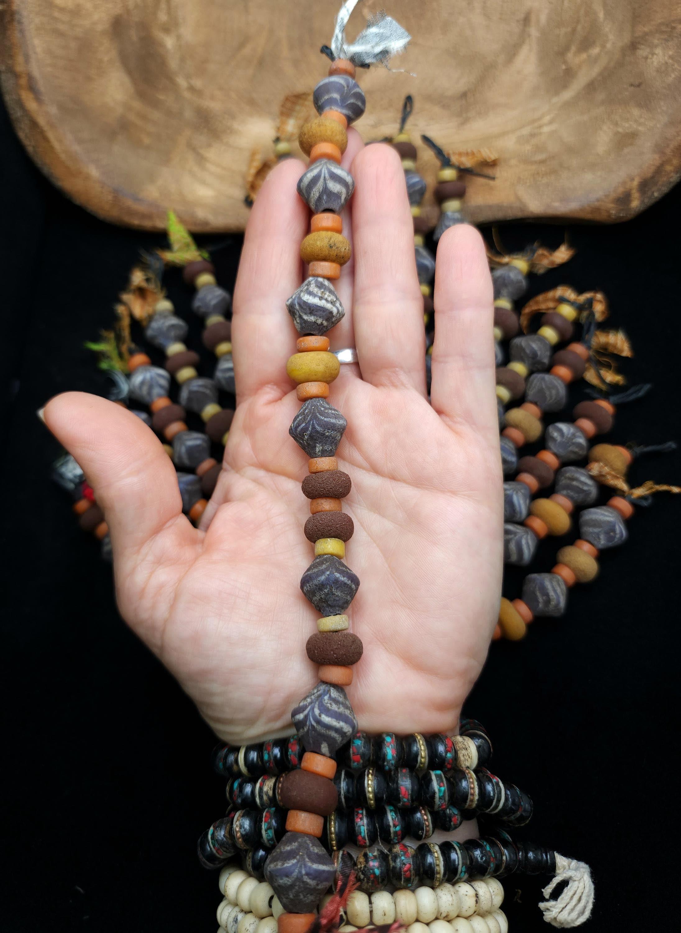 Old Bicone Glass Beads From Thailand, Rustic Vintage, Supplies to Make Jewelry, Two Options to Choose, Strand 27 Beads 8-15mm.
