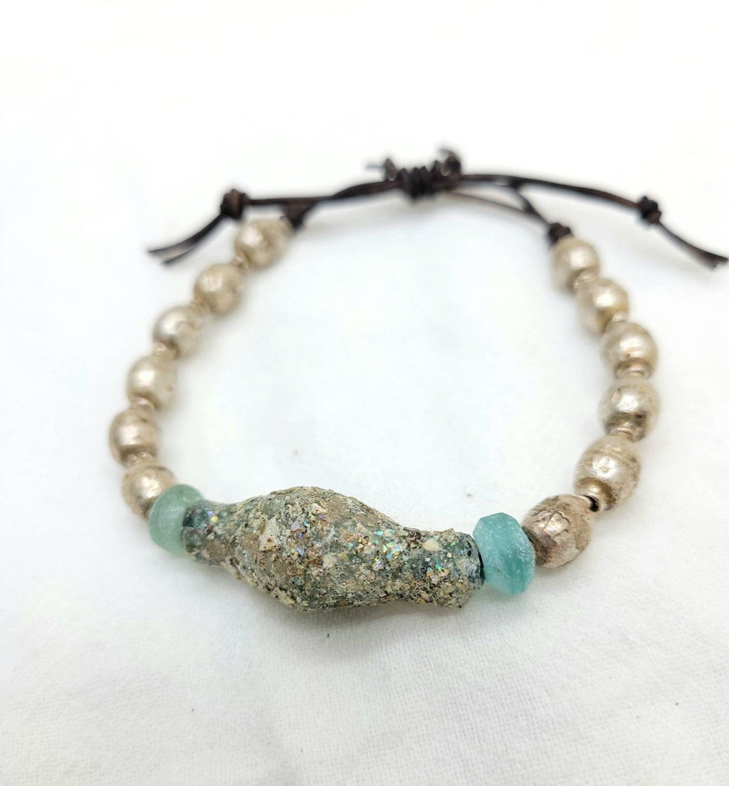 Beautiful Authentic Roman Glass Bangles For Him Or For Her / Ethiopian Copper And Brass Beads Wearing Beautiful Old Roman Glass.