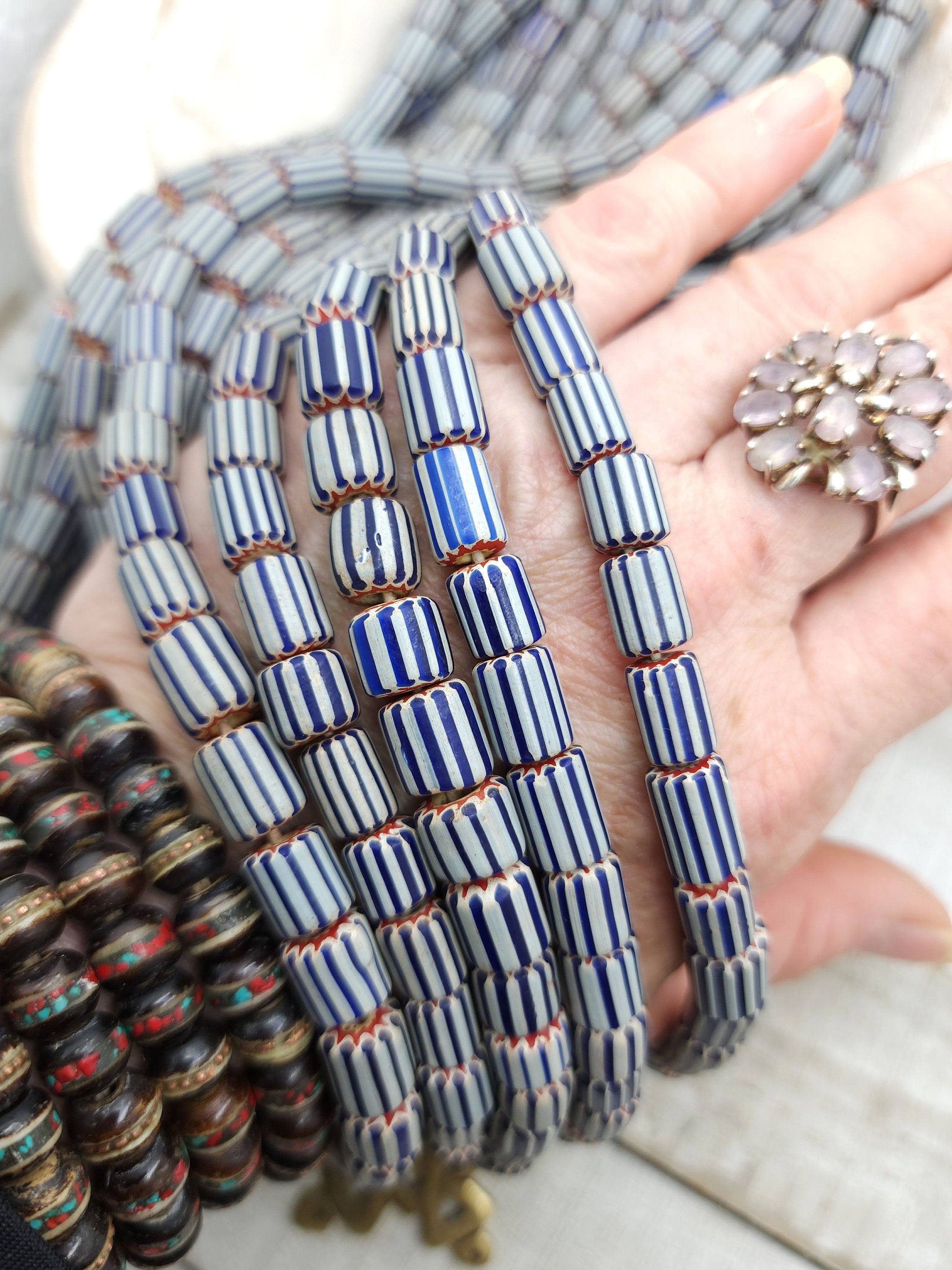 Chevron Beads Multilayer Java Indonesia, 7-11mm x 7-11mm Full Strand 20-21" Inches 58-60, Vintage, Native American,  Jewelry Supplies.