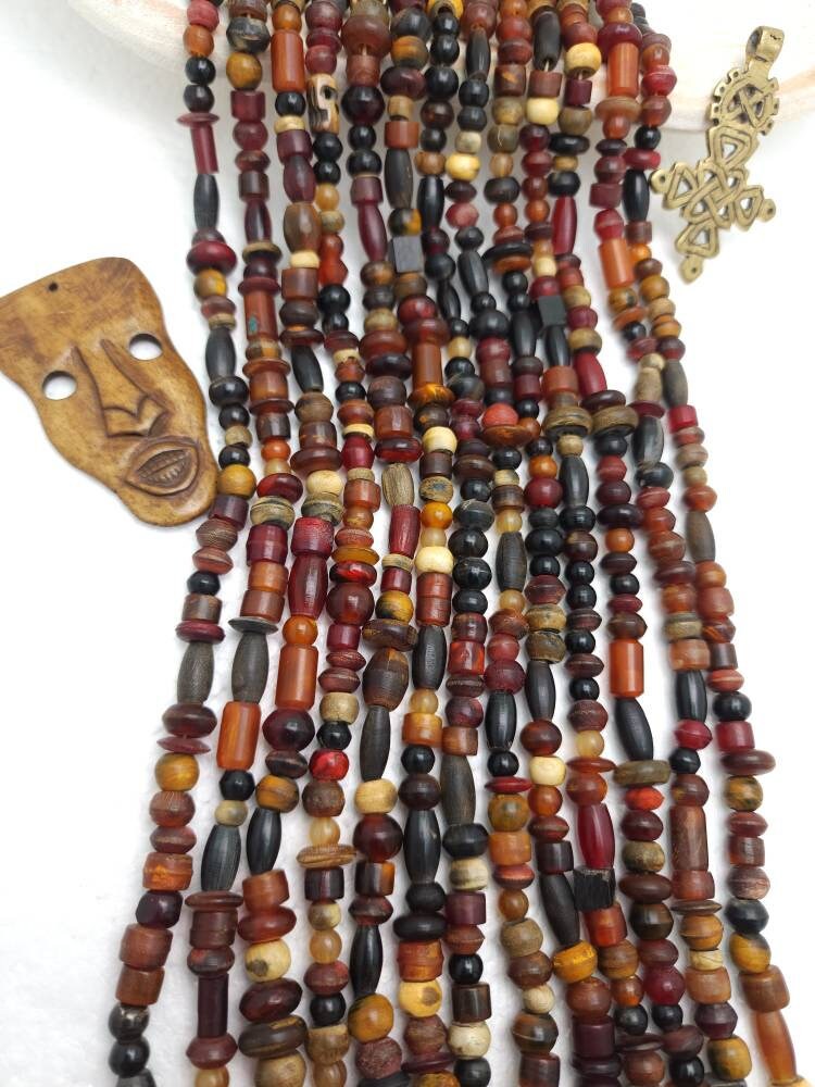 Huge Assortment of Bone and Horn Beads Strand 13" 6-10mm + / Orange Red Bone Beads / Wholesale / Tribal / Ethnic / Navajo / Jewelry Supplies