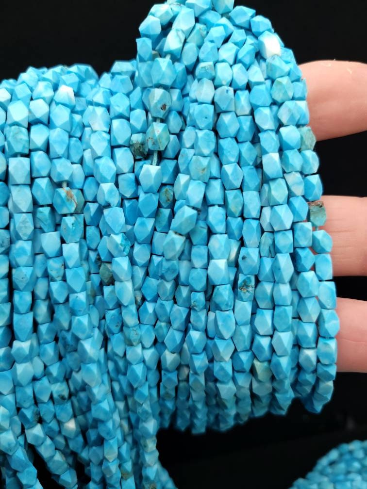 Genuine Turquoise Faceted Strand 14-15" Inches 64-68 Turquoises Beads 4-8mm / Jewelry Supplies / Wholesale, Beads From Afghanistan.