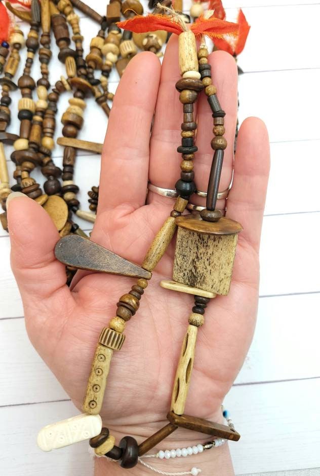 Strand 14" Fun & Variable Bone Beads 4-38mm / Ethnic / Boho / Hippie / Tribal / Hand Carved Beads / Jewelry Making Supplies.