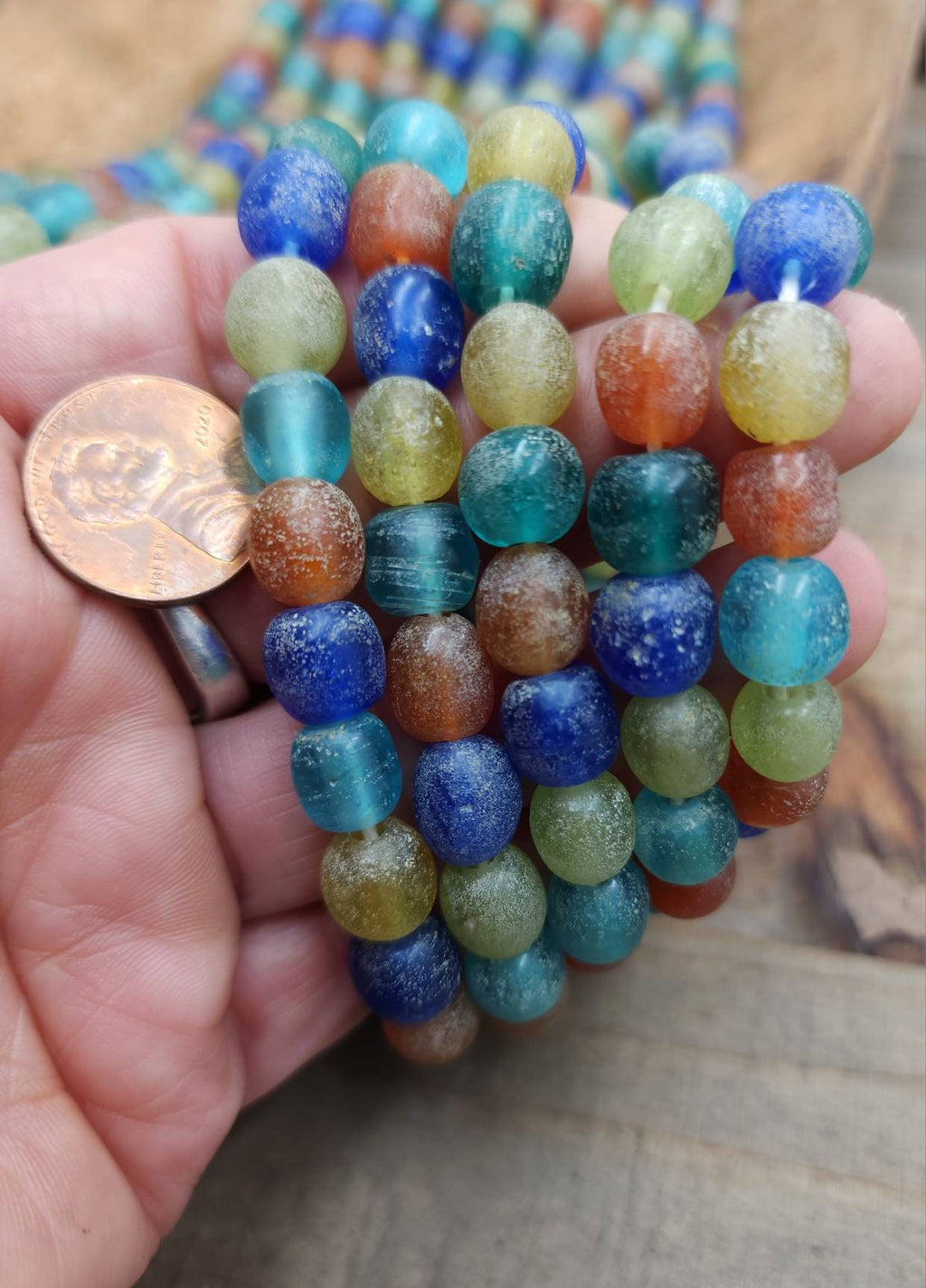 Java Translucent Glass Beads With Rustic Accent 9-10mm Choose Full Strand 21"+  Long 48+ Beads or Half Strand 11"+ [24+] / Indonesian Beads