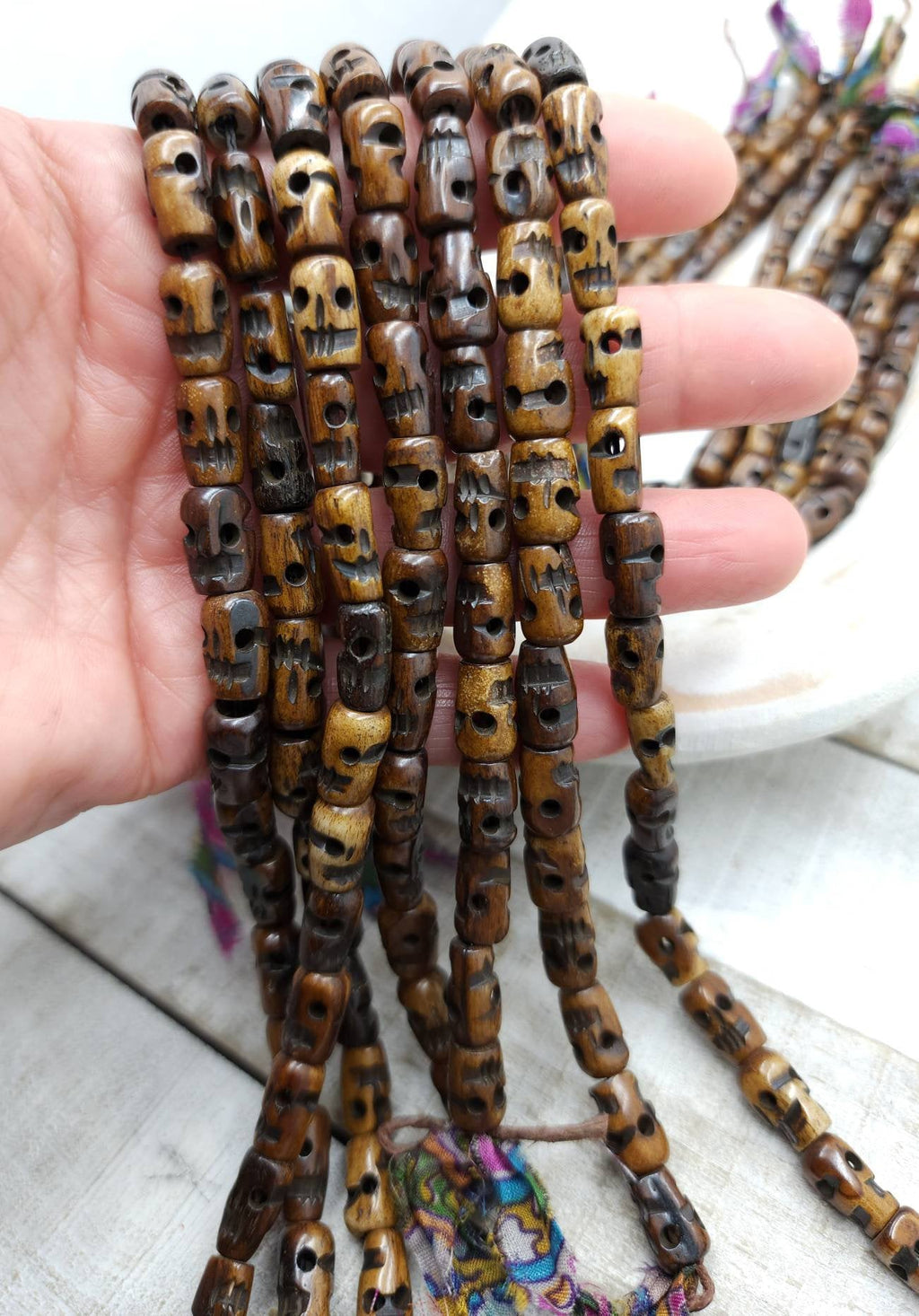 Skull Bone Beads / Tibetan Bone Skull Beads / Hand Carved Skull Beads / Kali Skull Beads / Strand 10" / Jewelry Supplies