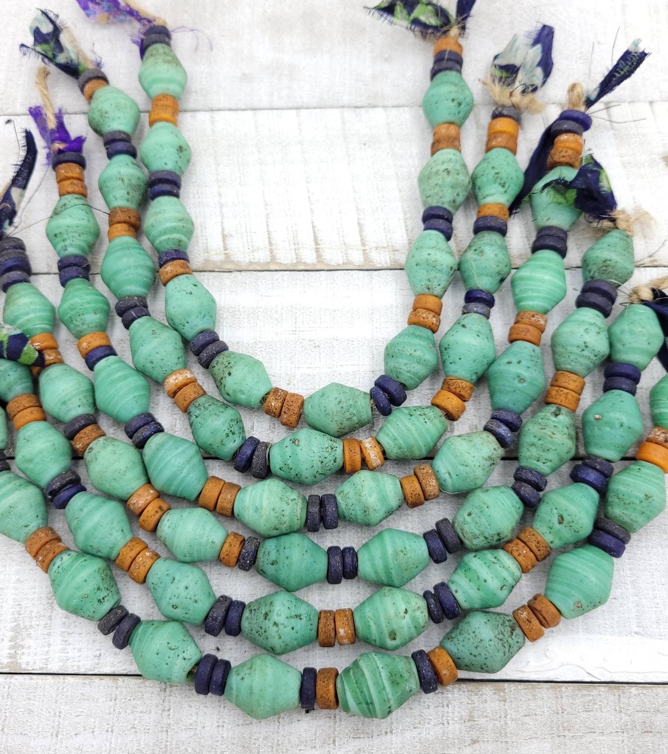 Turquoise Antique Rustic Looking Java Glass Beads Strand 10" 16-18mm x 13mm/Jewelry Supplies / Indones Beads / Lampwork Beads.