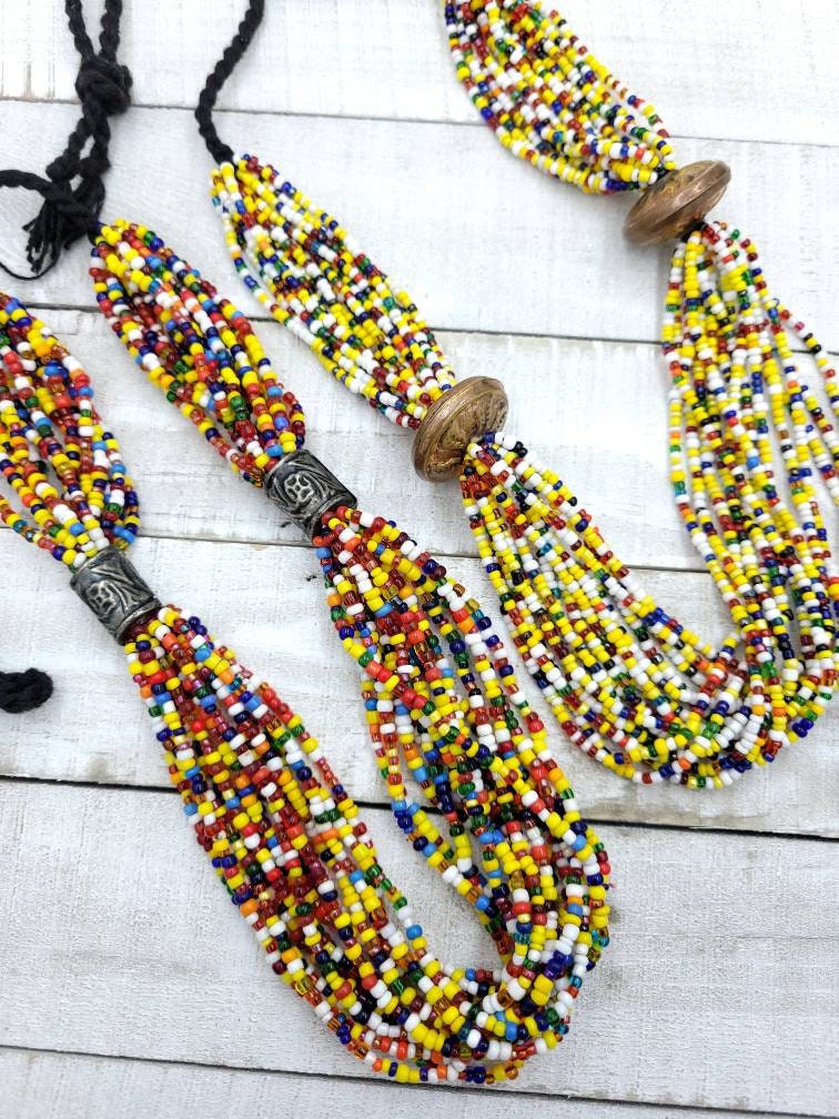 Necklaces Made In Afghanistan  Glass Seed Beads Strand 15-16"/ Glass Beads /Solid Brass Beads / Solid Copper Beads /  Jewelry Supplies.