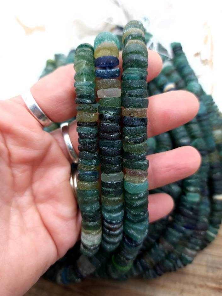 Beautiful Large Authentic Genuine 100% Ancient Roman Glass Shaped Discs / Choose Strand Length 7" or 14" 8-9 Or 10mm / Jewelry Supplies.