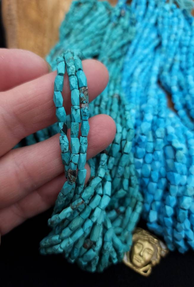 Wow Beautiful Genuine Green Blue Turquois Faceted Strand 15"+ Inches 65-68 Turquoises Beads 5-7mmx3-4mm / Afghan Beads / Jewelry Supplies