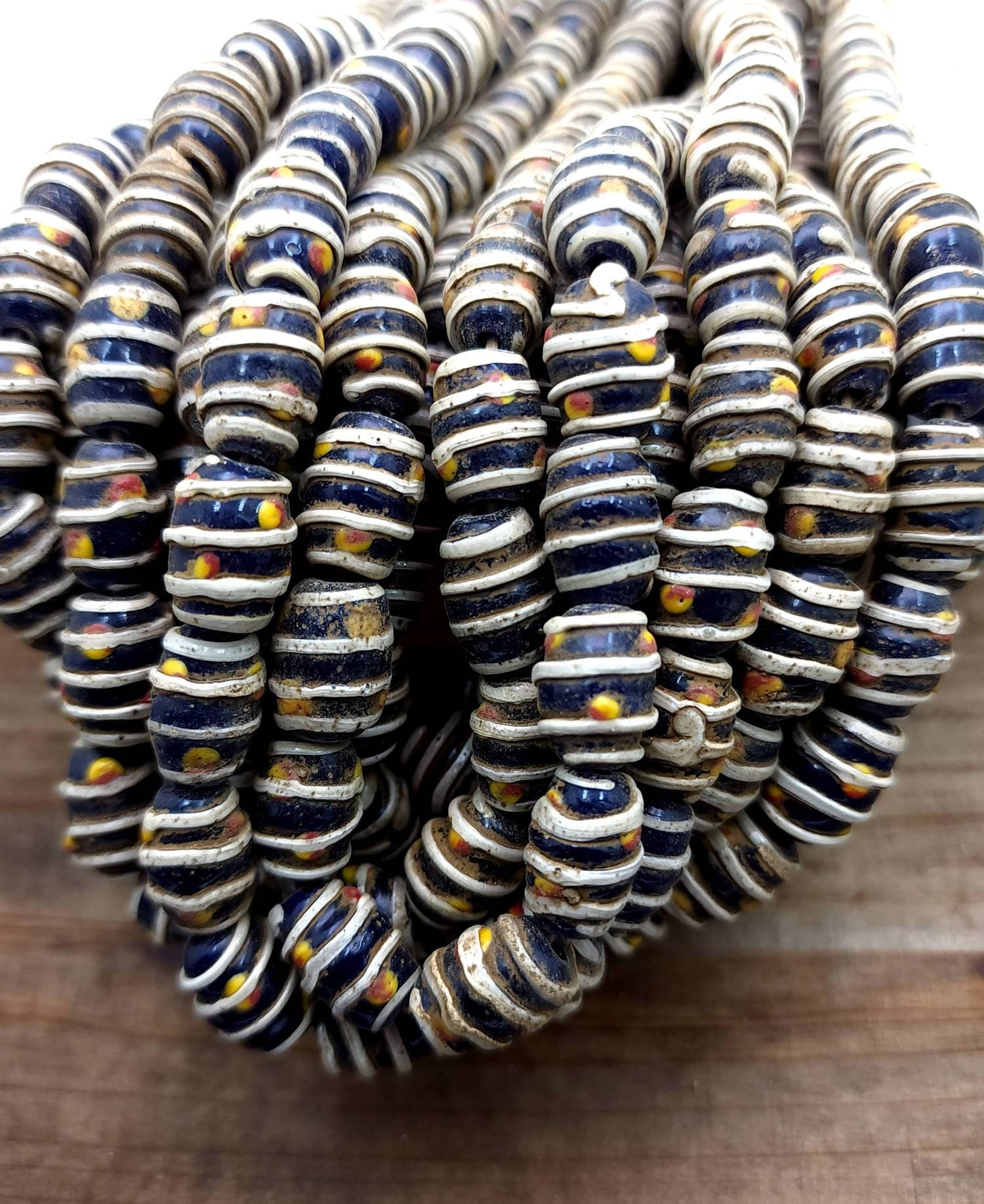 Vintage Rustic Old Accent Glass Beads From Java Indonesia Strand 10 Beads 14-16mm x 11-12mm, Lampwork, Jewelry Making Supplies