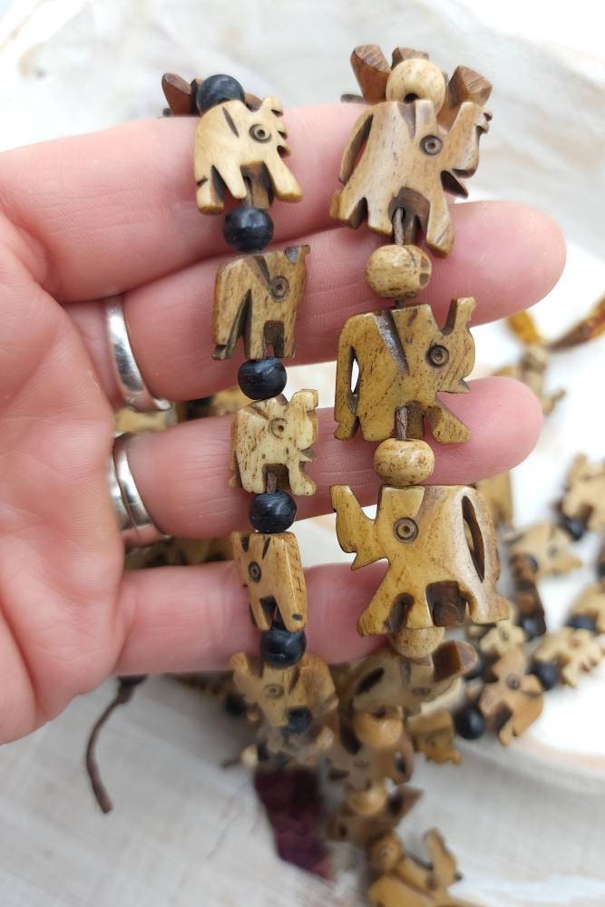 Elephant Bone Beads / Hand Carved Bone Elephant / Strand 10" Choose Size 13mm+ or 20x13mm / Beads With Spiritual Meaning / Jewelry Supplies