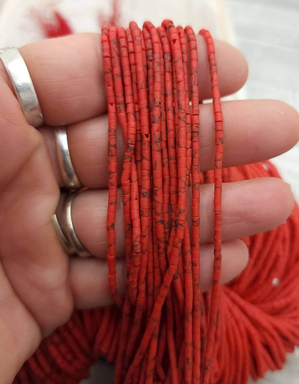 Heishi Beads From Afghanistan, Choose Color Red Turquoise Or Red, Strand 12-13" Inches Long  150+ Beads 2mm, Jewelry Supplies.