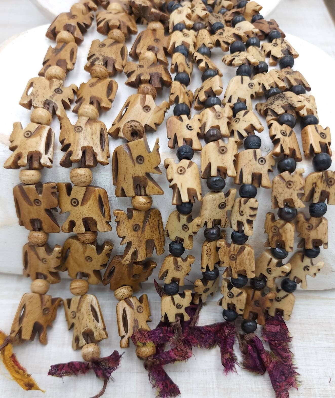 Elephant Bone Beads / Hand Carved Bone Elephant / Strand 10" Choose Size 13mm+ or 20x13mm / Beads With Spiritual Meaning / Jewelry Supplies