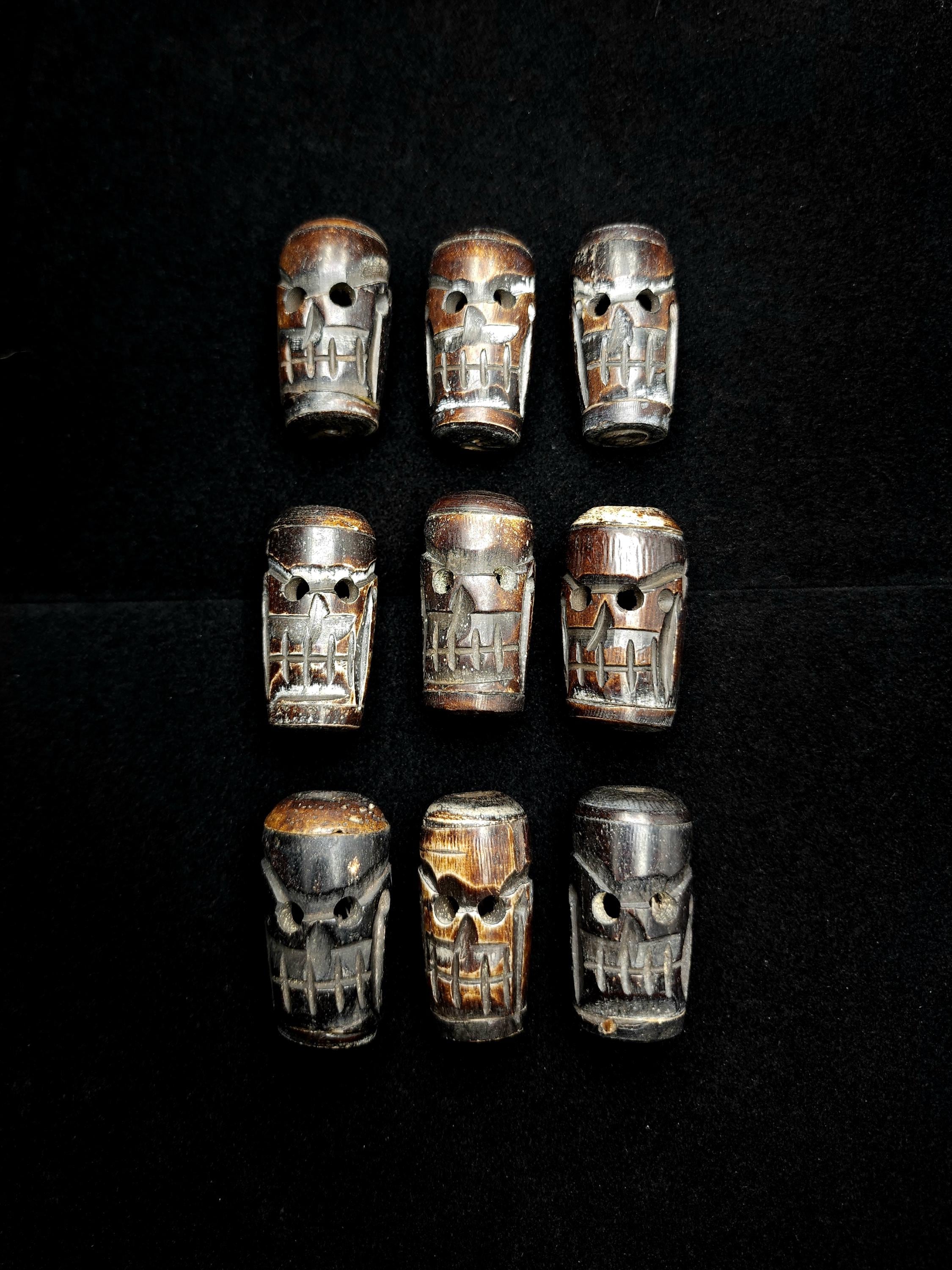 Hand-Carved Bone Skull Bead 38-39 × 19-21mm, Made in India, Tribal Ethnic Style, Amulet, Price Per Piece, Jewelry Making Supplies