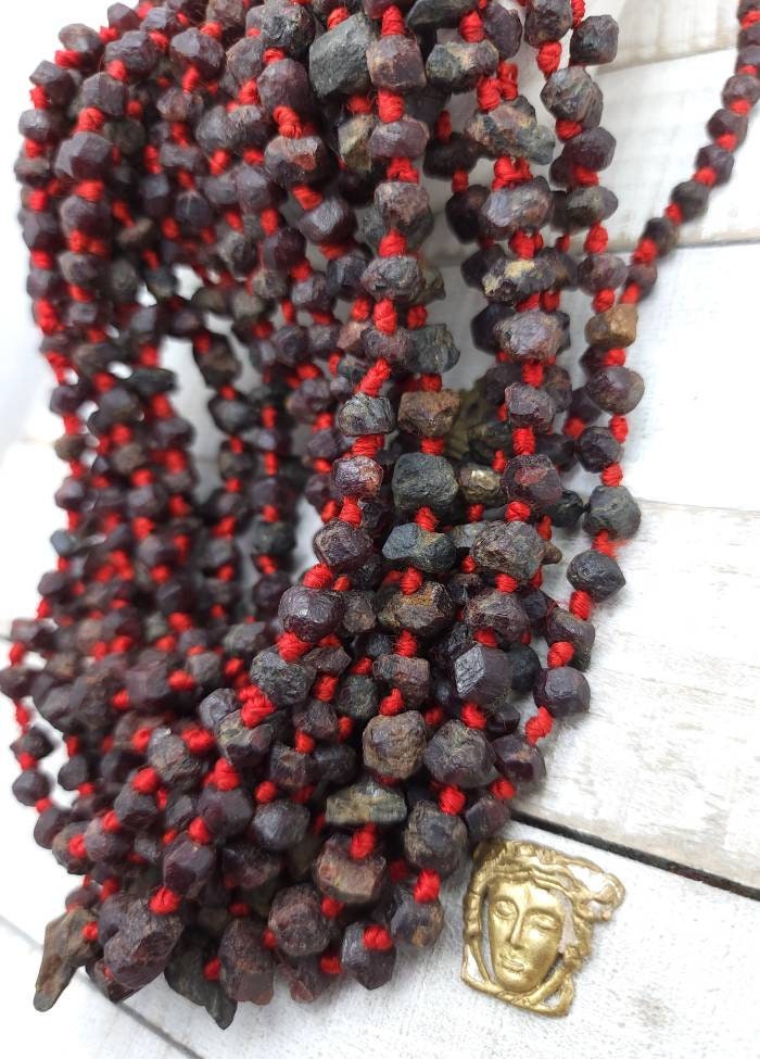 Old  Natural Garnet Beads From Afghanistan, Ancient Found Stone Beads, Strand 15-16" Inches 40-45 Beads 6-8mm, Jewelry Supplies.