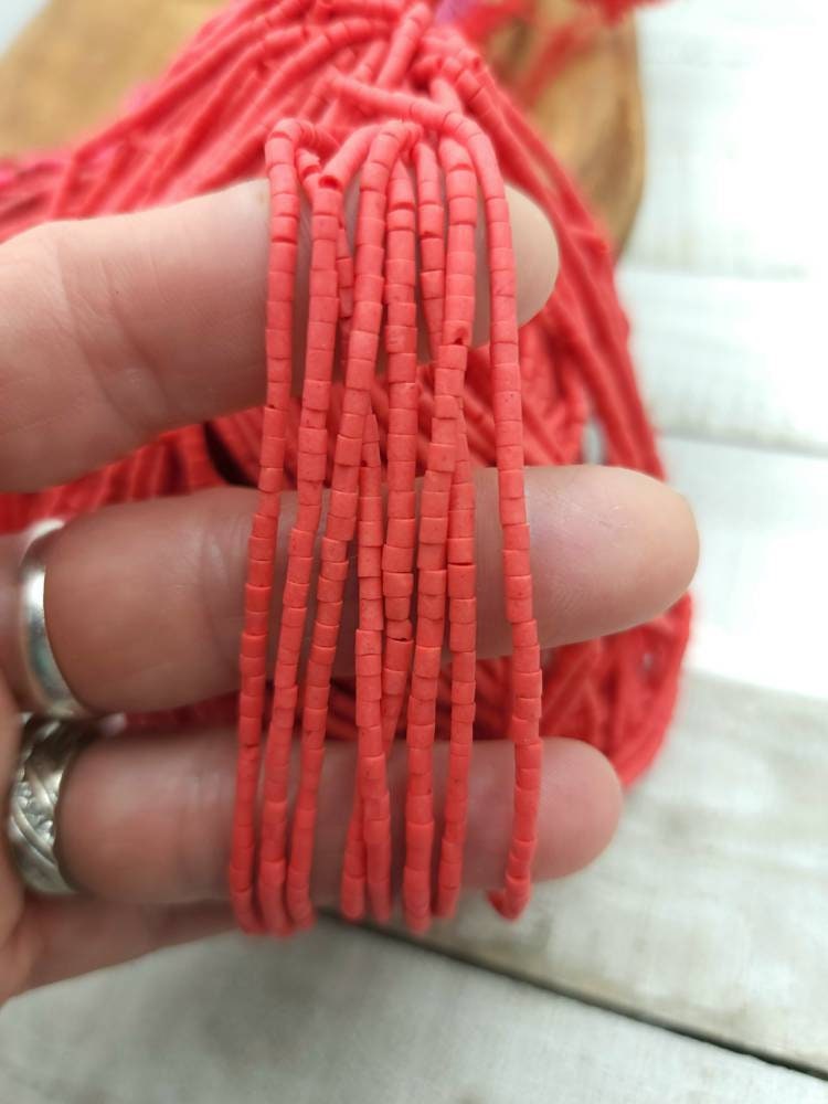 Heishi Beads Afghan Stone / Choose Option  Orange  or Turquoise Orange Strand 12" Inches 2mm / Afghanistan Beads / Jewelry Supplies.