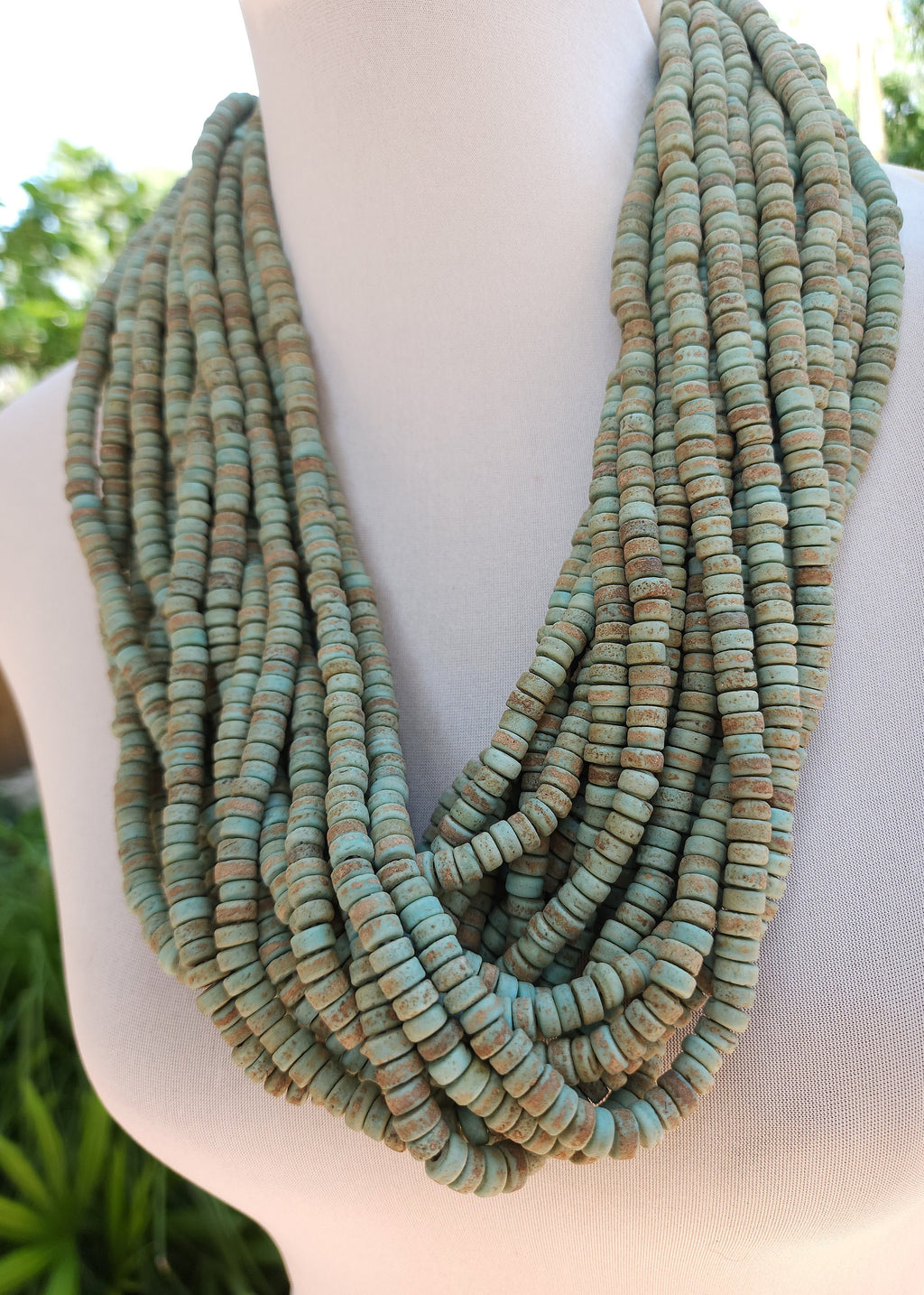 Pistachio Green Beads With Antique Rustic Accent / Handmade From Indonesia / 7-8mm 10"Long Strand / Java /Tribal / Jewelry Supplies.