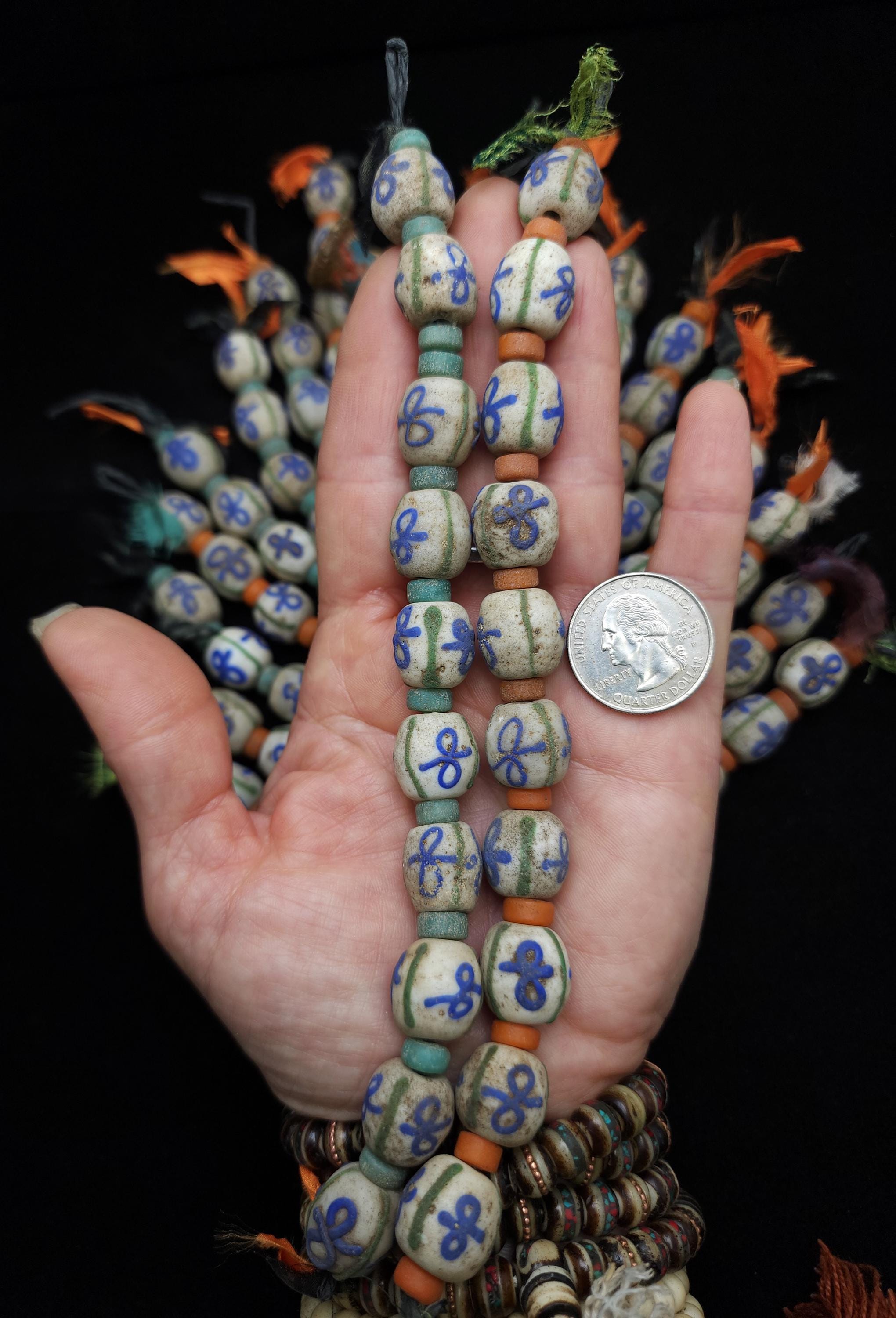 Vintage Glass Beads From Indonesia, Strand 10 Beads 13-15 × 13-14mm, Jewelry Making Supplies