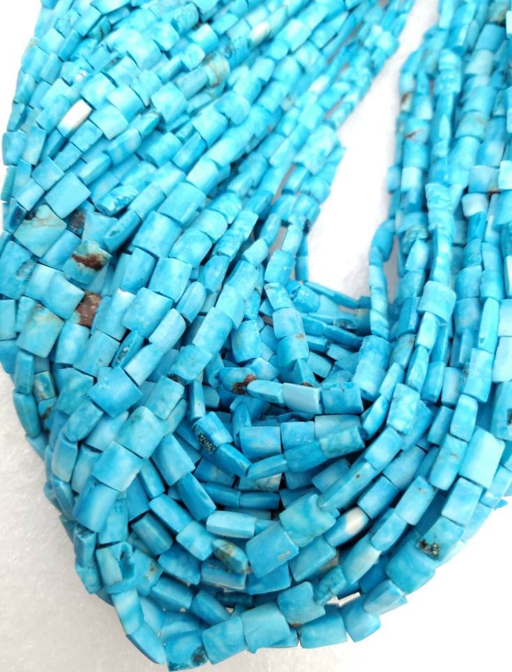 Genuine Turquoise From Afghanistan Full Strand 15" 4mm-7mm x 5mm 60-70 Beads, Rustic Square Beads Of Turquoise, Jewelry Making Supplies.