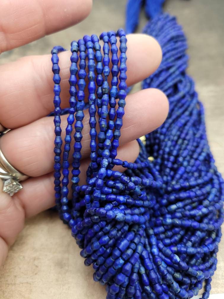 Natural Heishi Faceted Genuine Lapis lazuli  Beads  3-4mm 15"+Long Strand / 4-5mm 15"+ Long Strand/Jewelry Supplies.