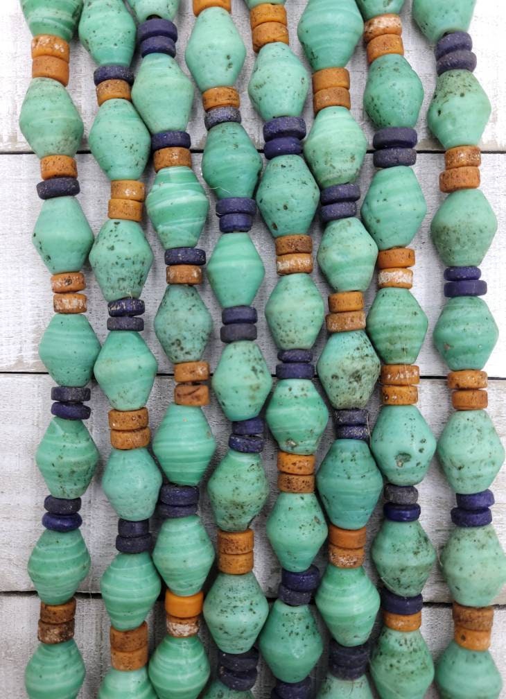 Turquoise Antique Rustic Looking Java Glass Beads Strand 10" 16-18mm x 13mm/Jewelry Supplies / Indones Beads / Lampwork Beads.