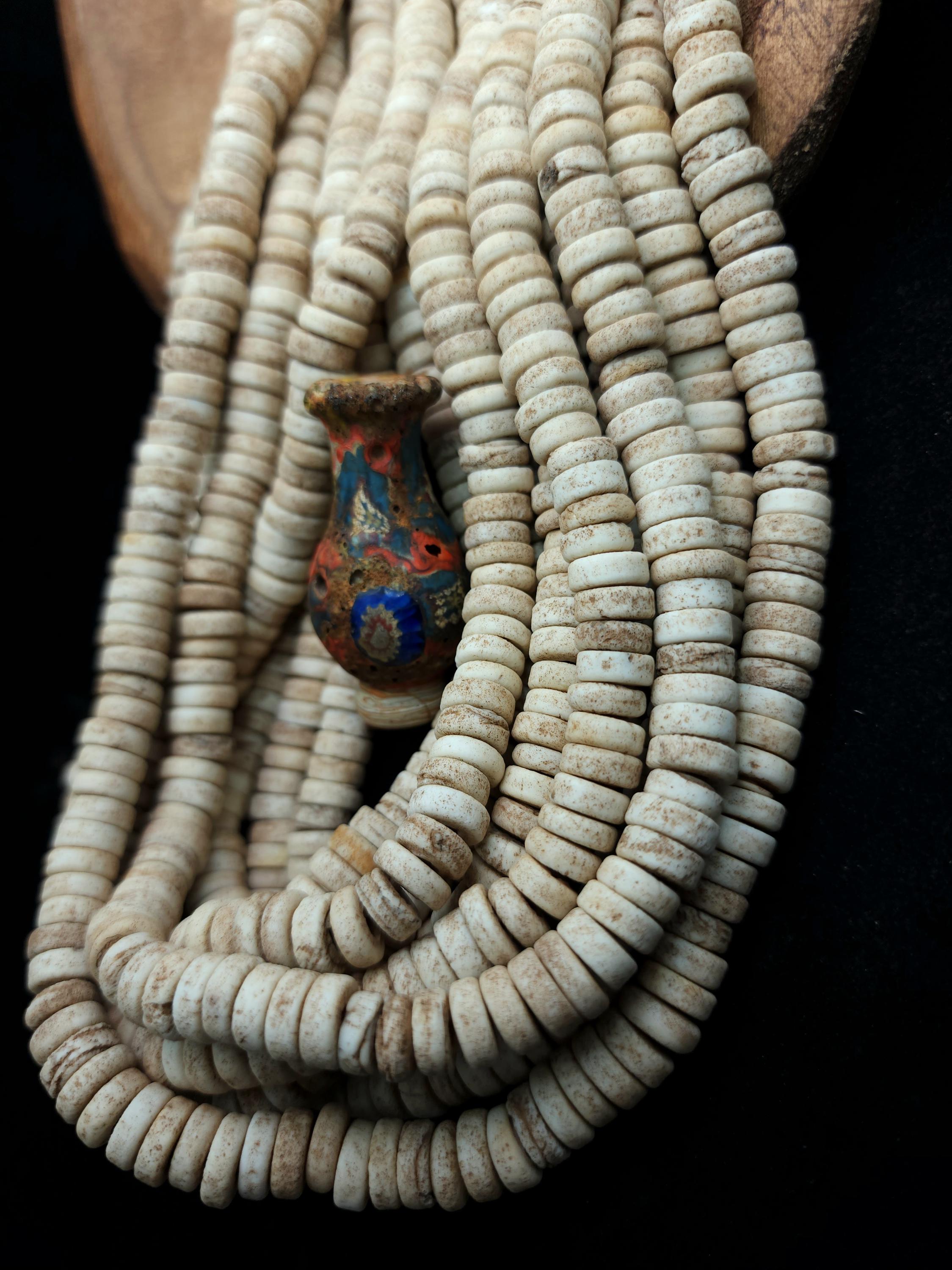 Beige Brown Glass Beads With Strong Old Rustic Accent Raw Texture, Available In 7-8, 9-10mm Or 10-12mm Strand 10", Heishi, Indonesian Beads.