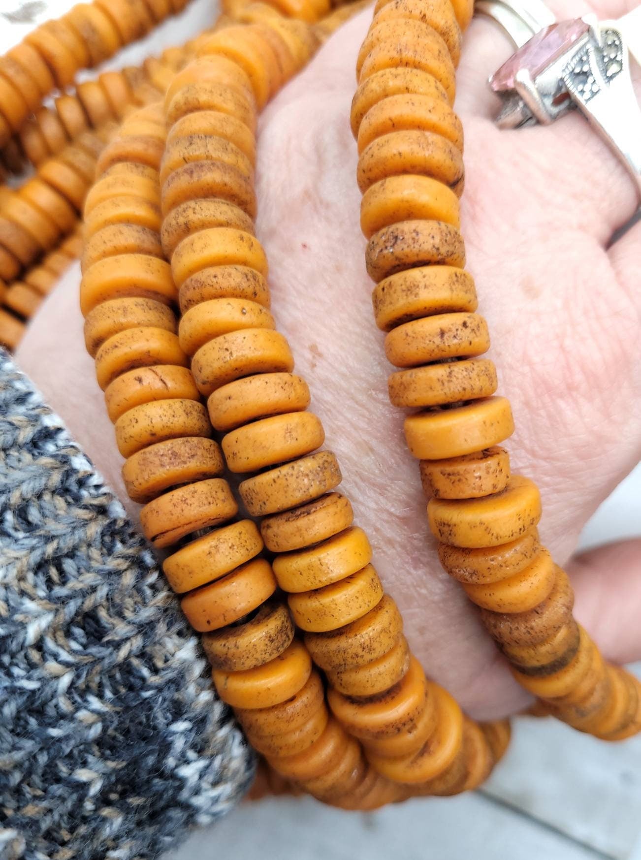 Light orange Beads With Strong Old Rustic Accent Beads Raw Texture / 11-12mm 10"Long Strand /Indonesia Java, Boho, Tribal / Jewelry Supplies
