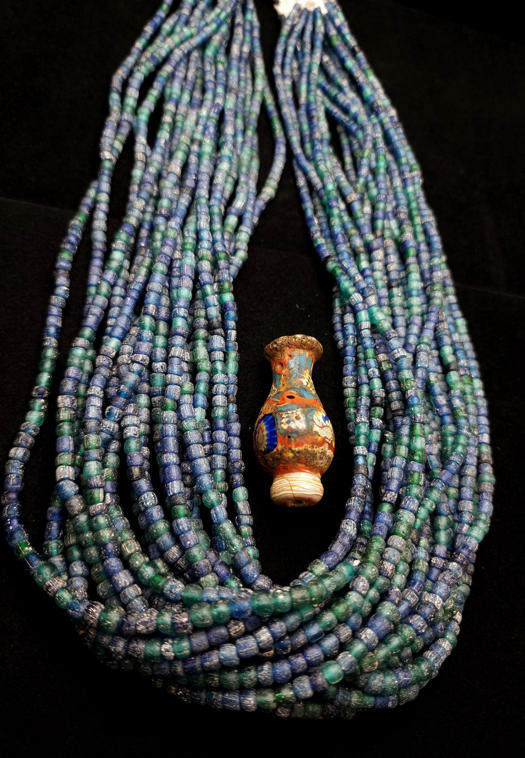 Boho Rustic Glass Beads from Indonesia 4-6×3-5mm Strand 22" [166 Beads], Blue & Green Handmade Beads, Craft Jewelry DIY.