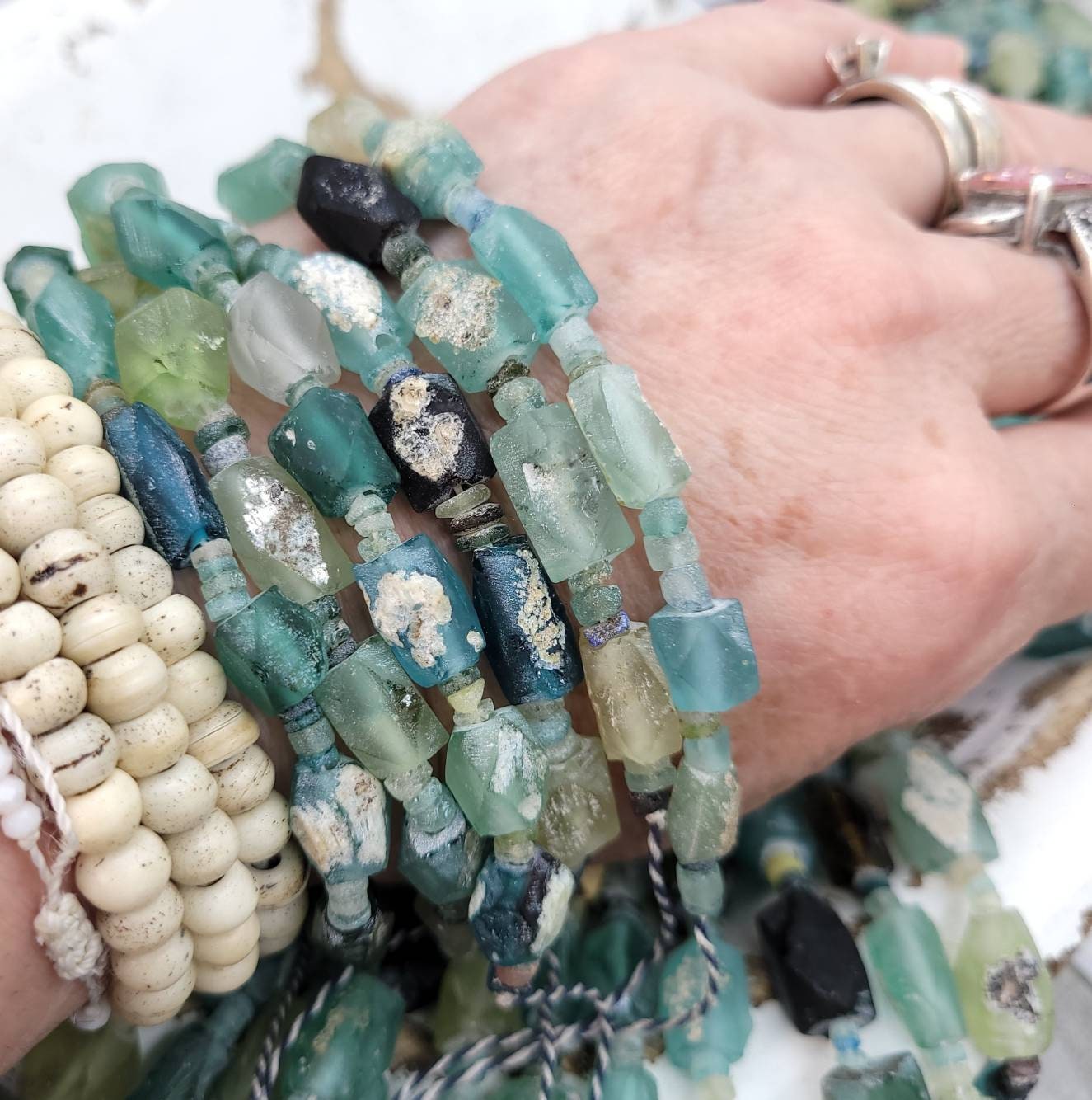 Authentic Genuine Ancient Roman Glass Faceted Diamond-Shaped Roman Glass Beads /15 "-16" Full  Strand Big Diamond 10-16mm/ Jewelry Supplies.