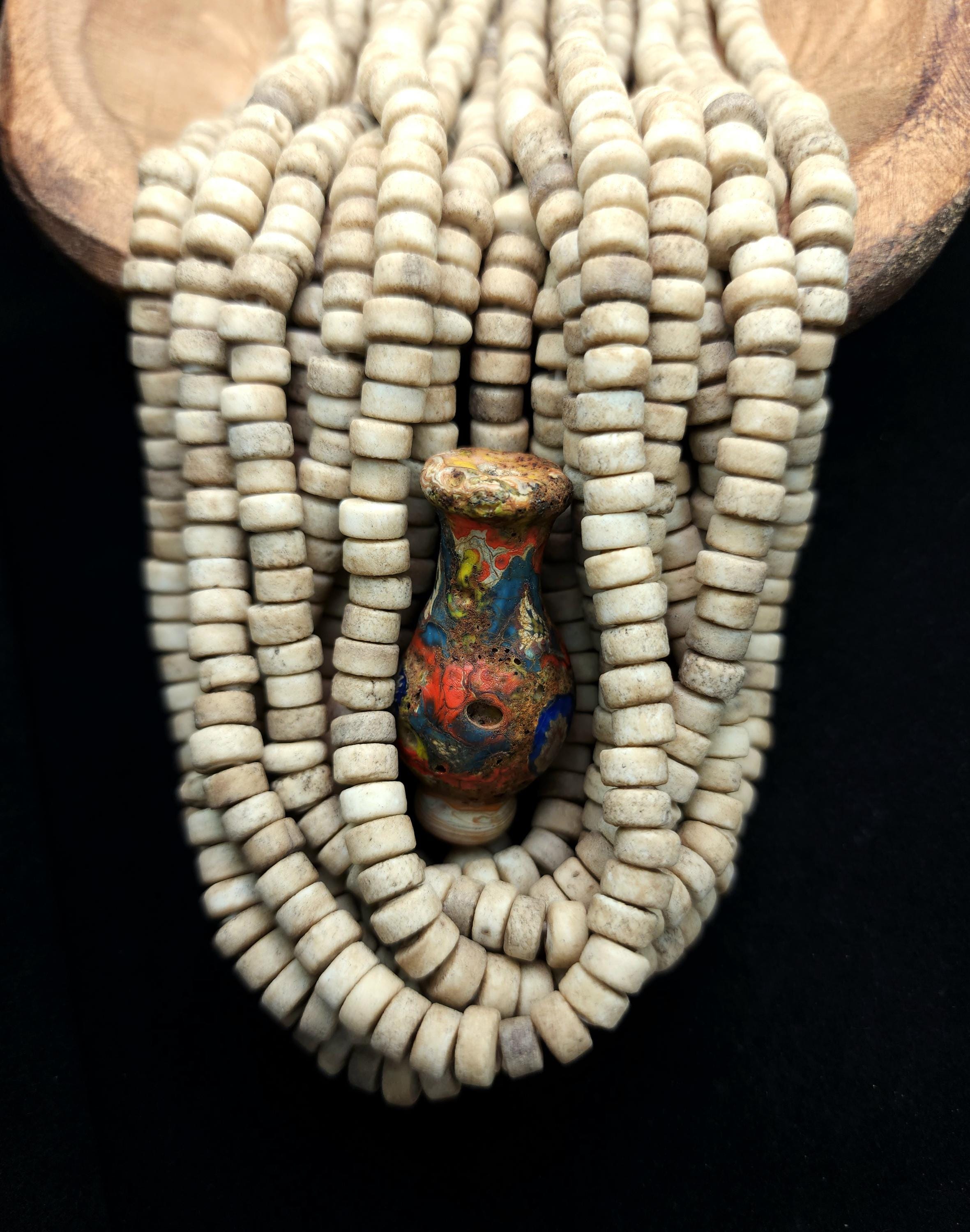 Beige Brown Glass Beads With Strong Old Rustic Accent Raw Texture, Available In 7-8, 9-10mm Or 10-12mm Strand 10", Heishi, Indonesian Beads.
