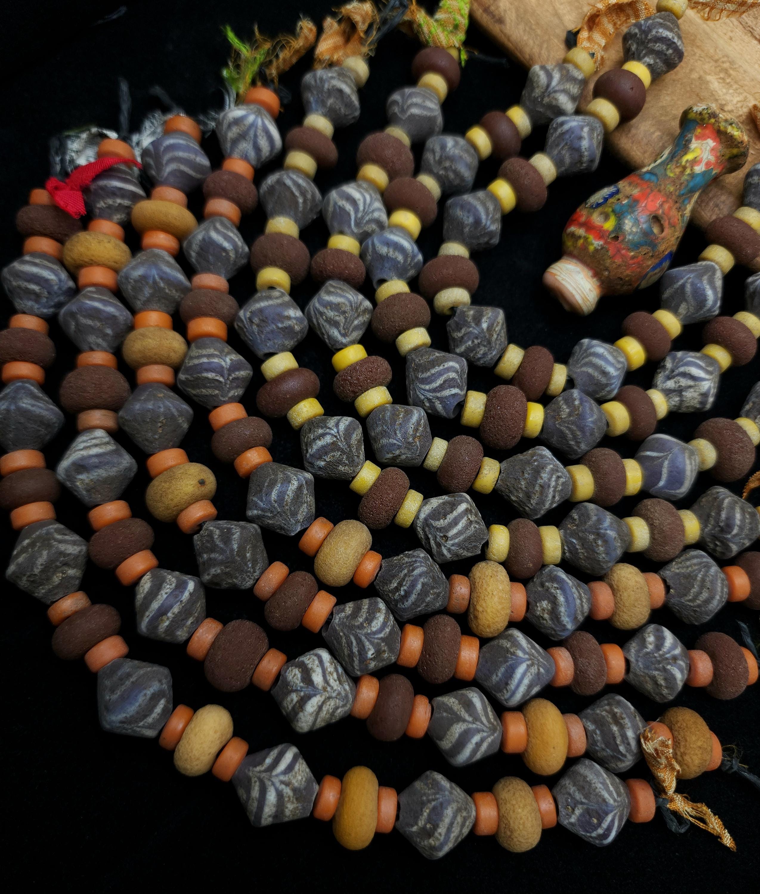 Old Bicone Glass Beads From Thailand, Rustic Vintage, Supplies to Make Jewelry, Two Options to Choose, Strand 27 Beads 8-15mm.