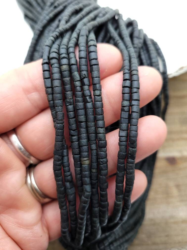 Wow Beautiful Black Jade Heishi Tube Beads 3mm Strand 12" / Beads From Afghanistan /Jewelry Supplies.