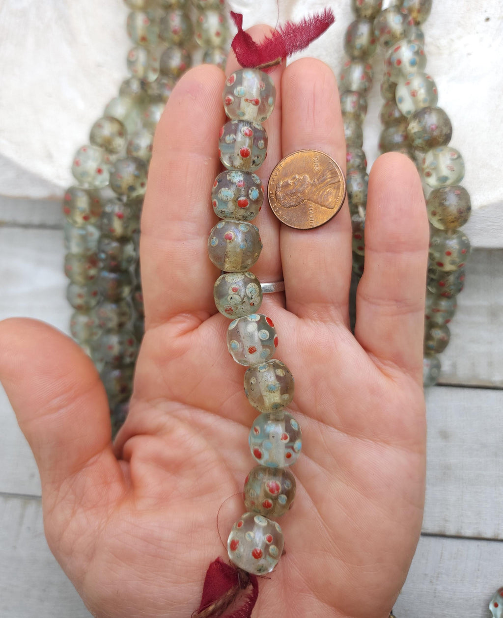 Old Eye Translucent Glass Beads, Strand 10 Beads 11-13mm, Big Hole Beads, Vintage, Indonesian, Venetian, Jewelry Making Supplies, Craft.
