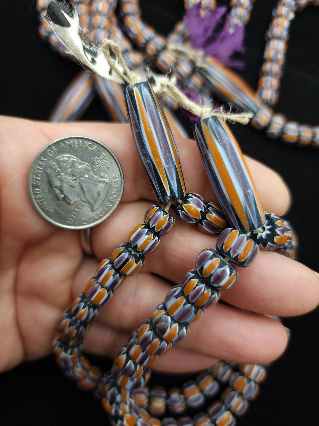 Chevron Beads 6 Layers Orange Purple White and Black Strand 8"Inches Option to choose 7-8 or 10-11mm, Jewelry Making Supplies.