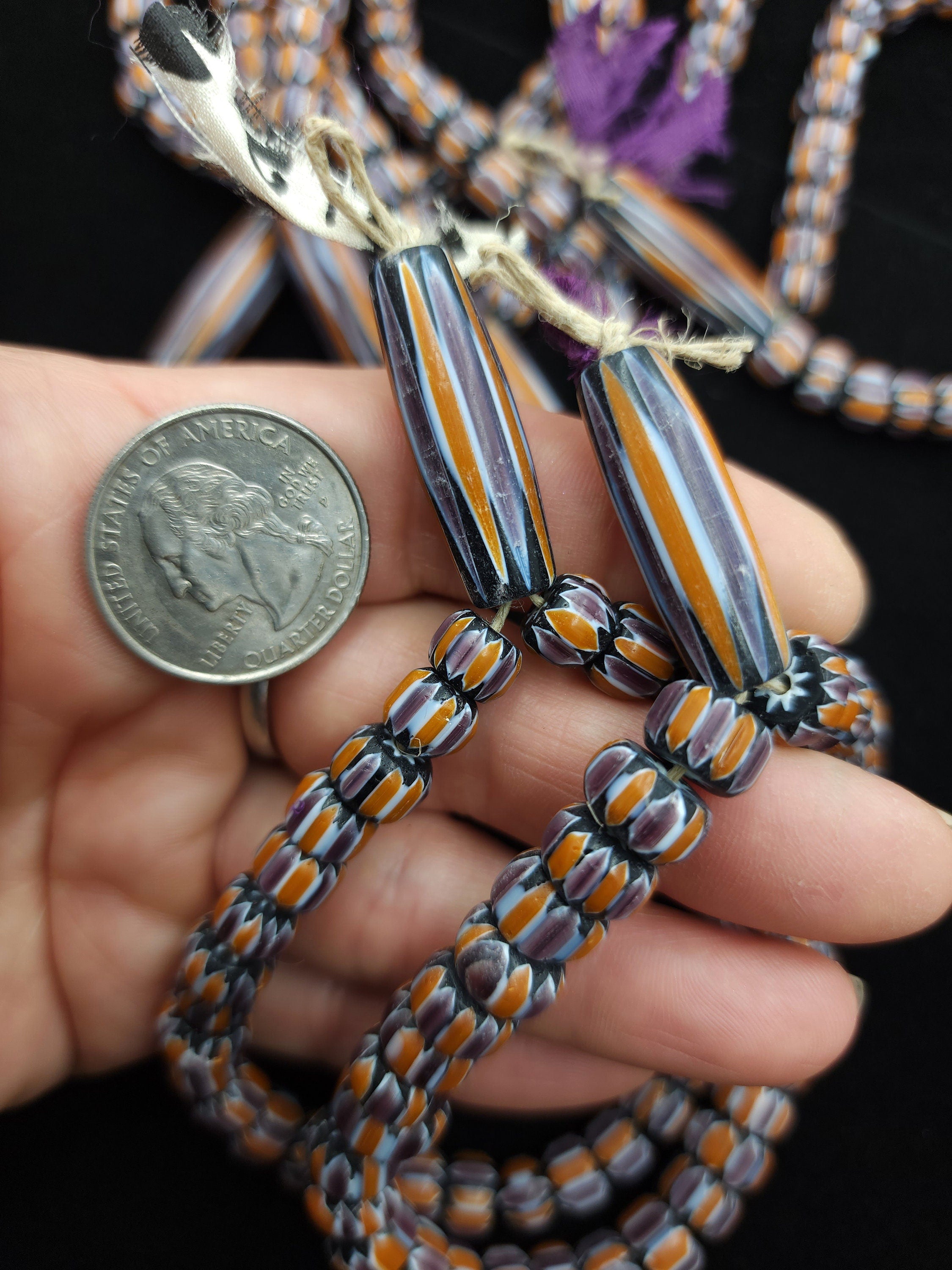 Chevron Beads 6 Layers Orange Purple White and Black Strand 8"Inches Option to choose 7-8 or 10-11mm, Jewelry Making Supplies.