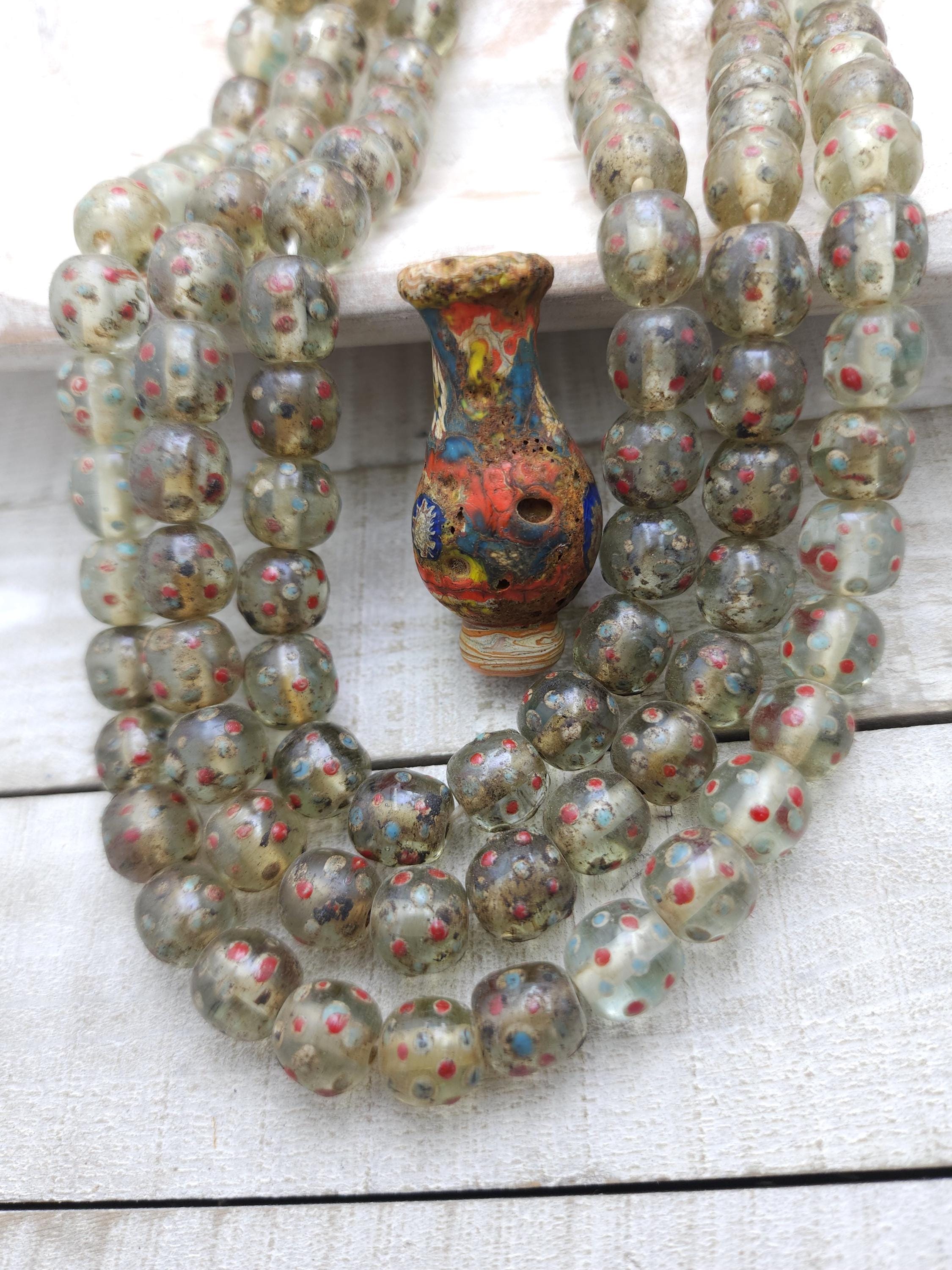 Old Eye Translucent Glass Beads, Strand 10 Beads 11-13mm, Big Hole Beads, Vintage, Indonesian, Venetian, Jewelry Making Supplies, Craft.