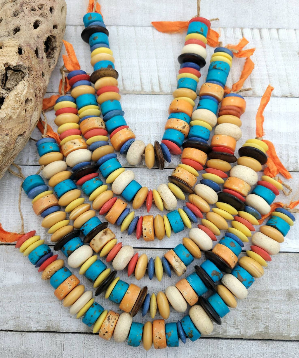 Natural Bone Beads Beautiful Colors Strand 8" Inches 12-18mm / Boho / Hippie/ Ethnic / Party / Fun / Rainbow /Jewelry Supplies.