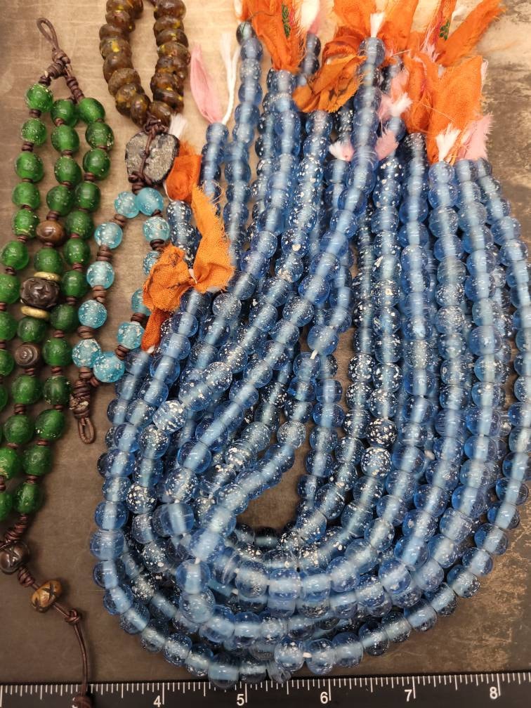 Indonesian Glass Beads / Rustic Shape / 15 "Inch Strand / 8mm- 10mm/Jewelry Supplies/ Variety of Colors/44-46 Beads.
