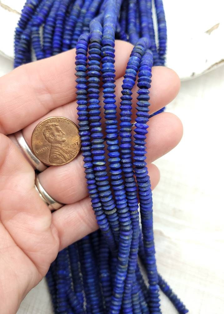 High Quality Lapis Lazuli Saucer, Strand 15 "  4-5mm + 190+ Beads, Jewelry Making Supplies, Heishi Beads, Afghanistan  Beads.