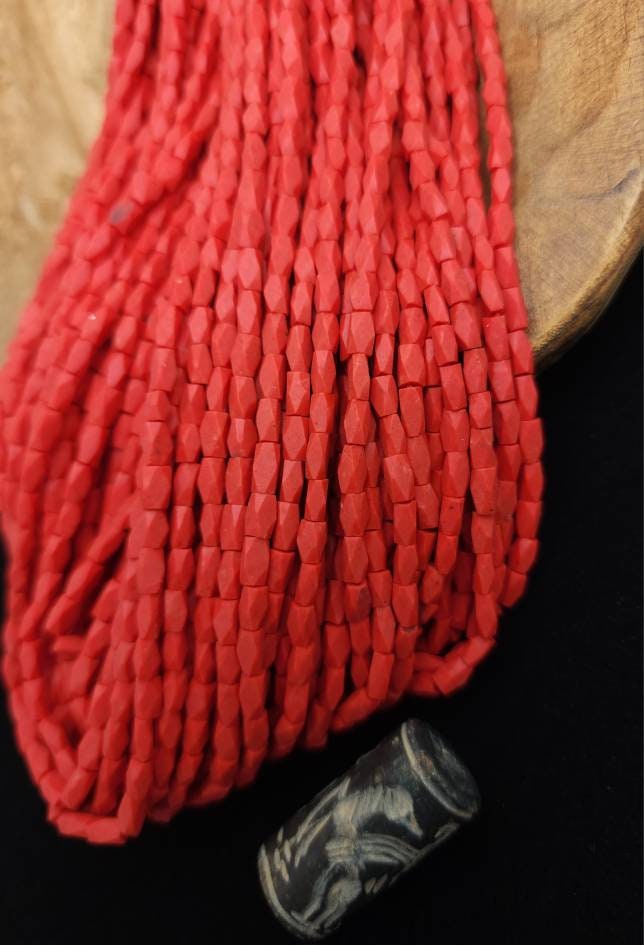 Afghan Howlite Stone Coral Red Faceted Rectangular Beads 5-6mm×3mm Strand 14-15" 60-65 Beads / Jewelry Making Supplies.
